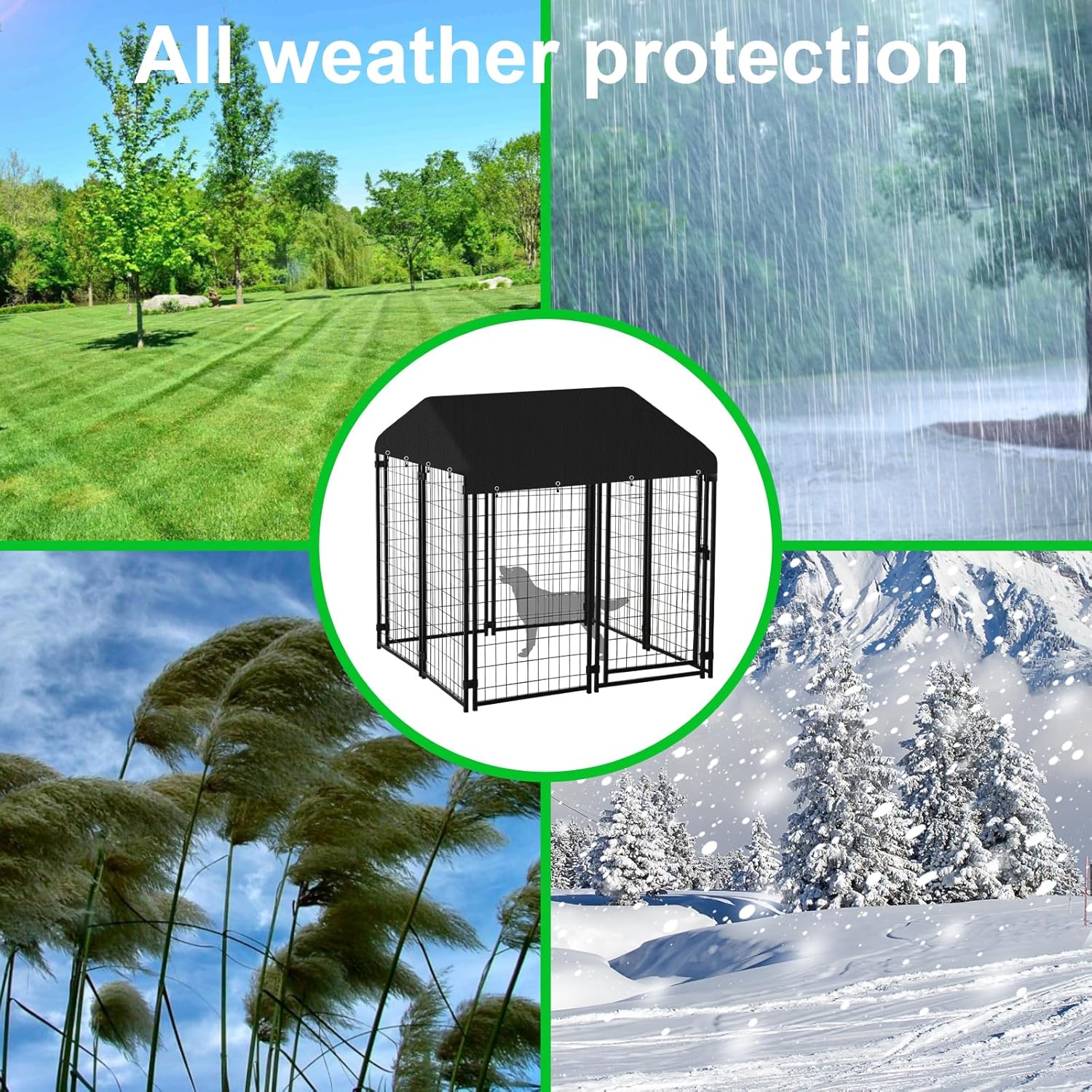 10' x 5' Dog Kennel Cover Heavy Duty 600D Waterproof Oxford Cloth, Full Coverage Outdoor Shade Dog Kennel Roof, Outdoor Proof Rain, Snow, Wind, UV Proof, Fits Most Brands(Top Cover Included Only)