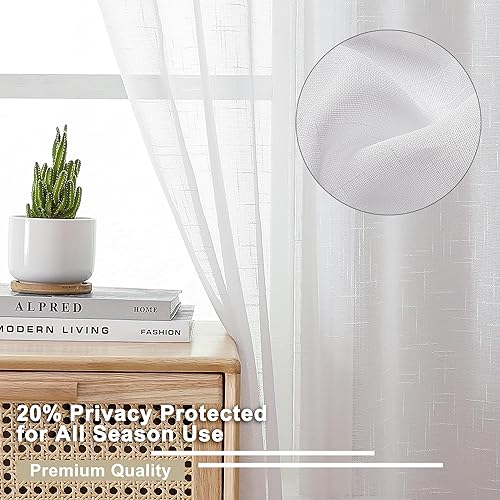 Miniatura 7 de Kirei - Cortinas traslúcidas de lino sintético blanco de 84 pulgadas de largo, juego de 2 paneles de cortinas traslúcidas con bolsillo para barra de