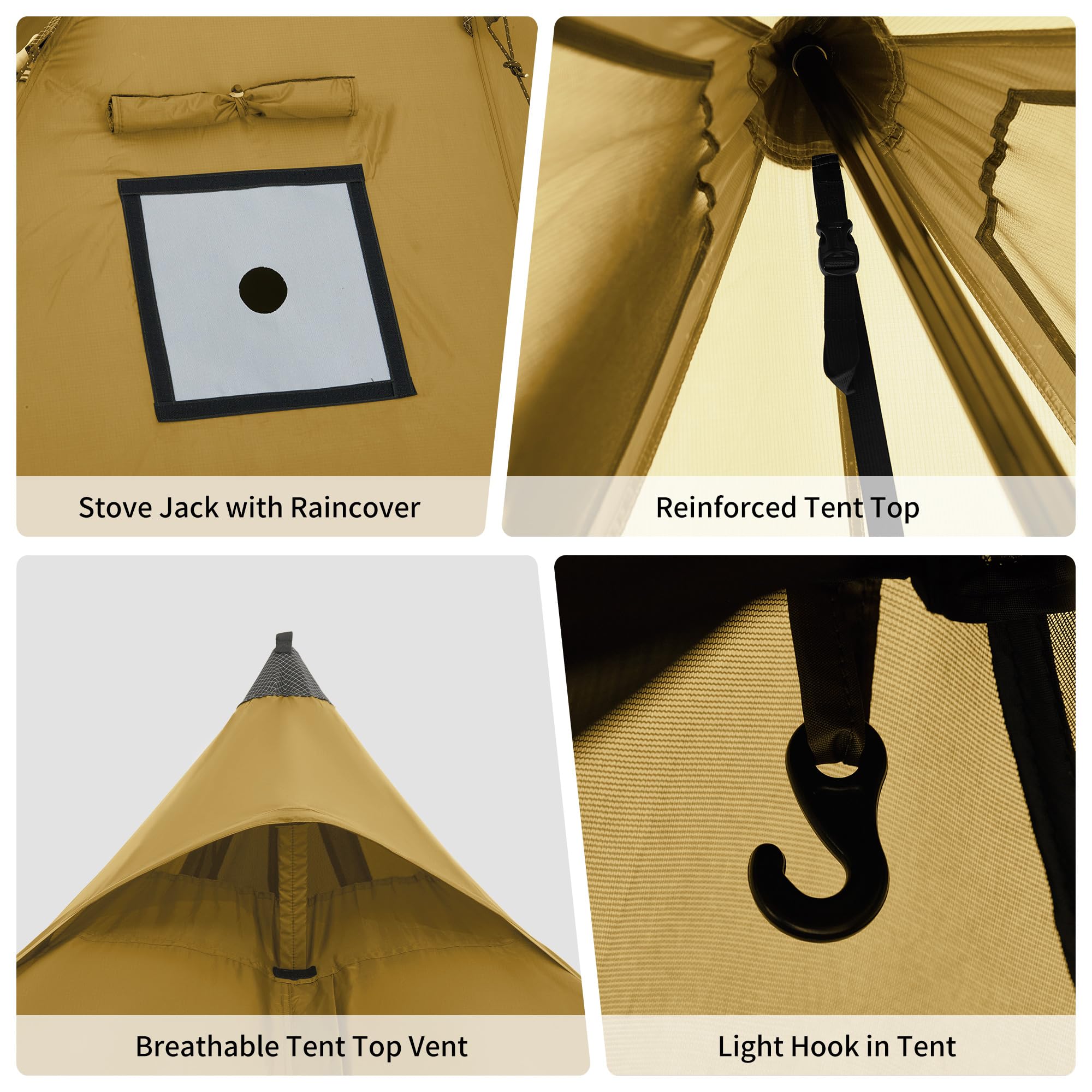 Naturehike Tipi Zelt Firstzelte 3-4 Personen Indianerzelt Wasserdicht Winddicht Einfacher Aufbau Pyramidenzelt für Outdoor Camping Familien