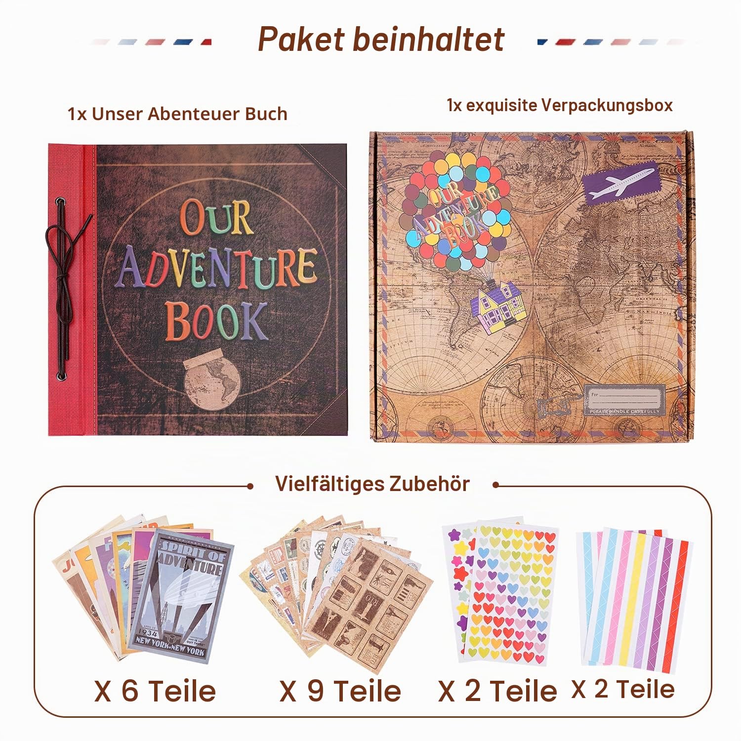 COMBIUBIU Our Adventure Book Scrapbook Album 12 x 12 Inch, DIY Handmade Travel Scrapbook Adventure Book for Couples, Mothers Day,Anniversary,Valentine's Day Gifts(2)
