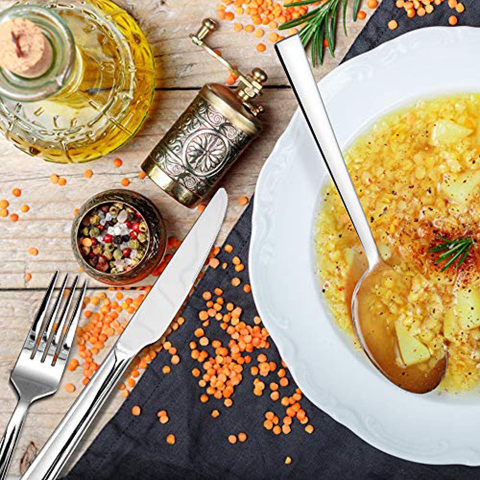 HaWare Set di posate da 60 pezzi, per 12 persone, con coltello, forchetta, cucchiaio, posate in acciaio inox, per famiglia, feste, hotel, ristorante, lucidate e lavabili in lavastoviglie