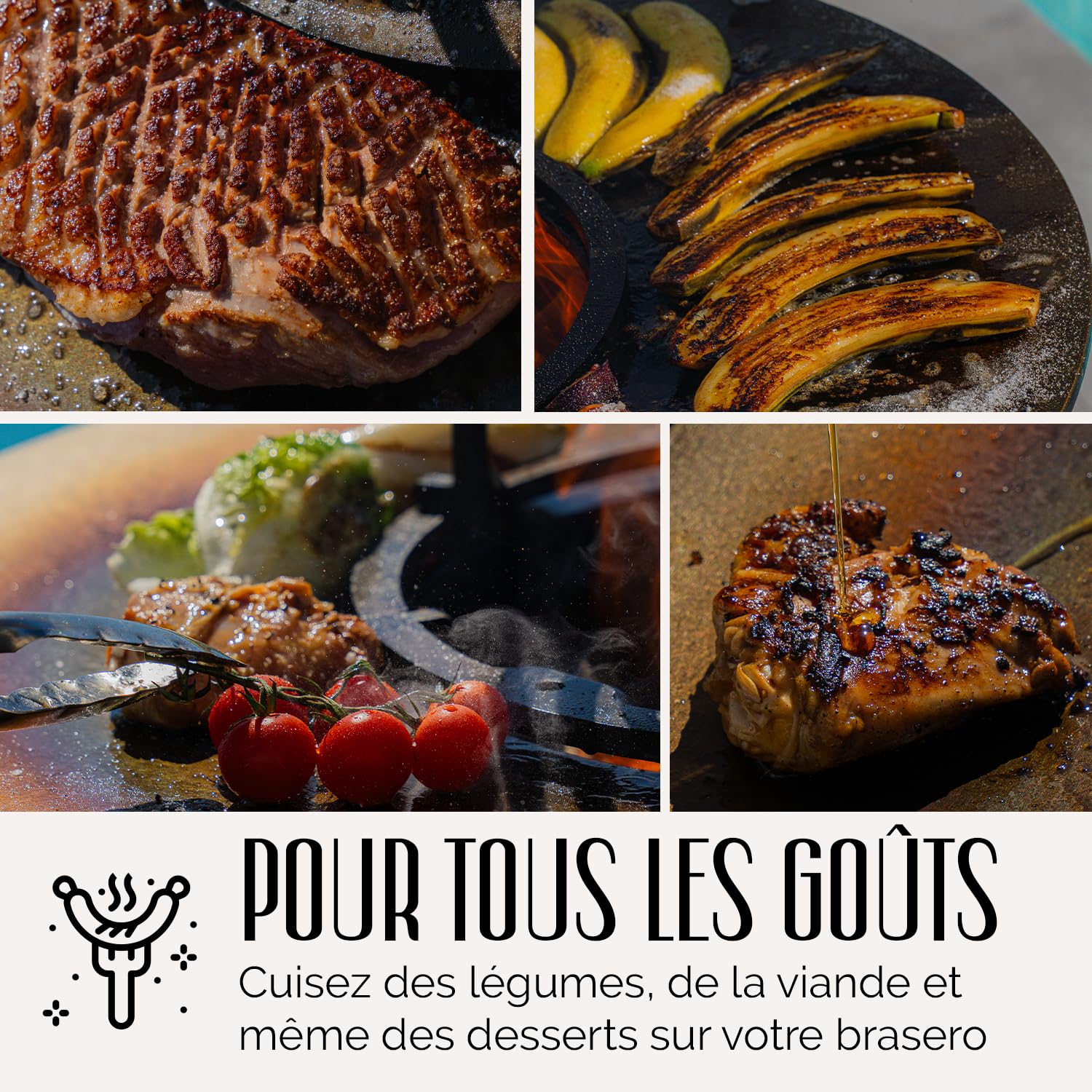 GRILL'CHIC - Pack Privilège Brasero Auvergnat Corten Bois Carré - Simple Cuve - Avec Bâche + Grille + Stop Food Inclus - À Assembler - Fabriqué en France - 63 L x 63 P x 78 H cm