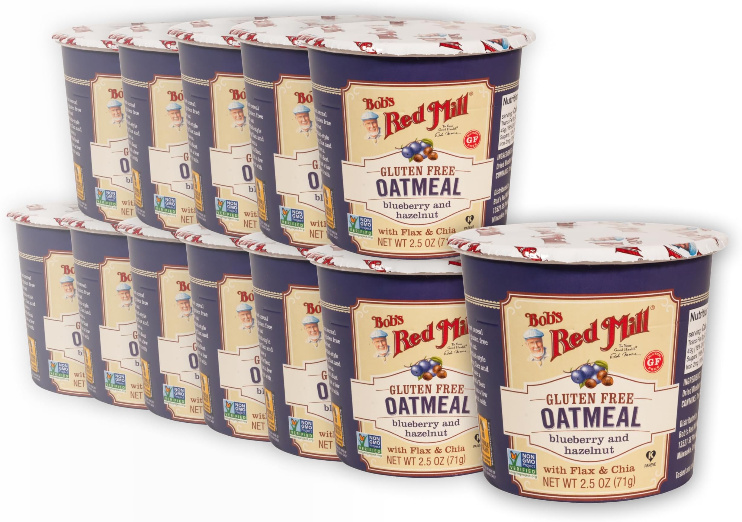 GF Oatmeal Cup, Blueberry & Hazelnut, 2.5 Ounce Cup (Pack of 12) - Non-GMO, Whole Grain, Kosher