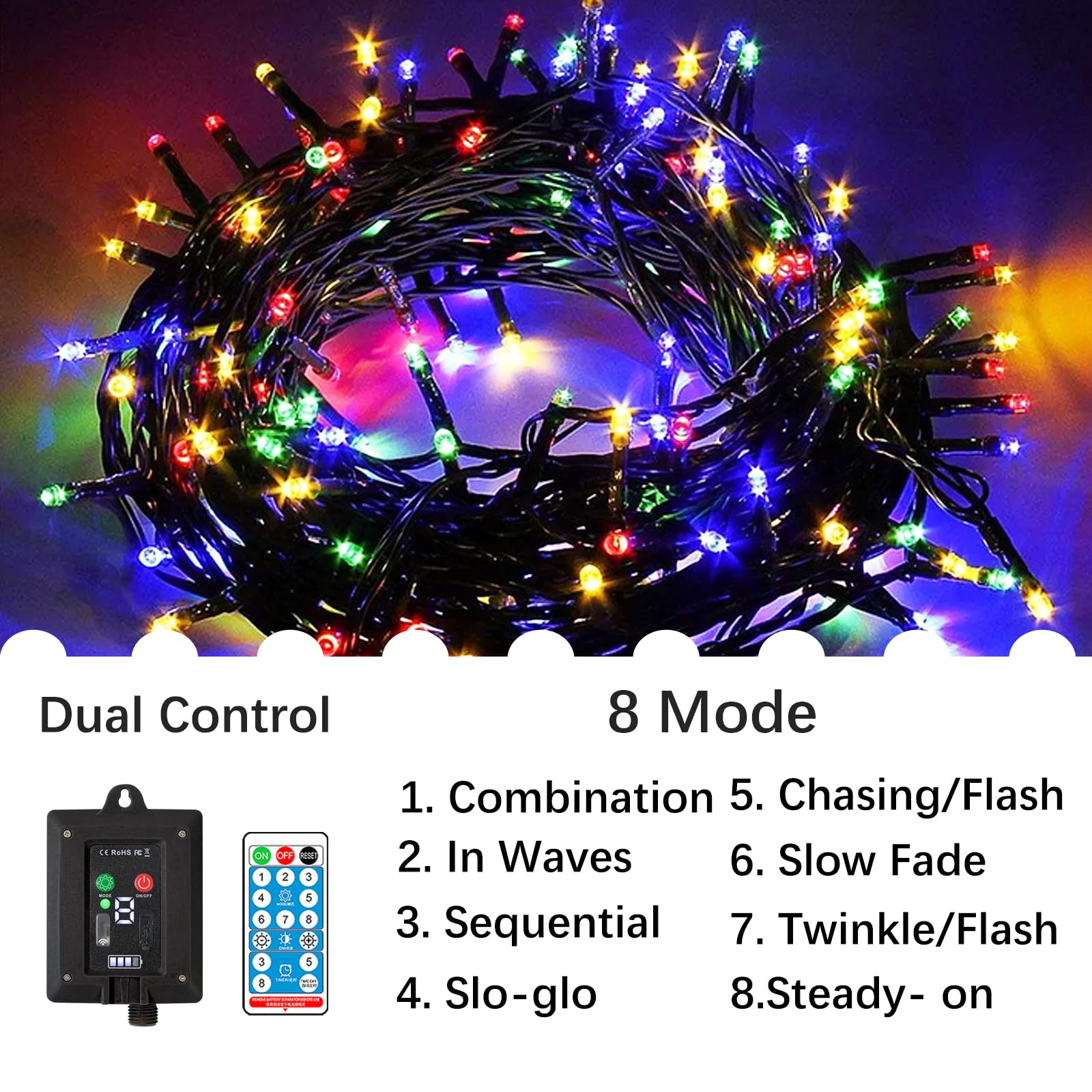 Catena di luci solari per esterni, 30 m, luce bianca calda, per esterni, a energia solare con telecomando e timer, 8 modalità, catena luminosa per albero di Natale, impermeabile, per giardino