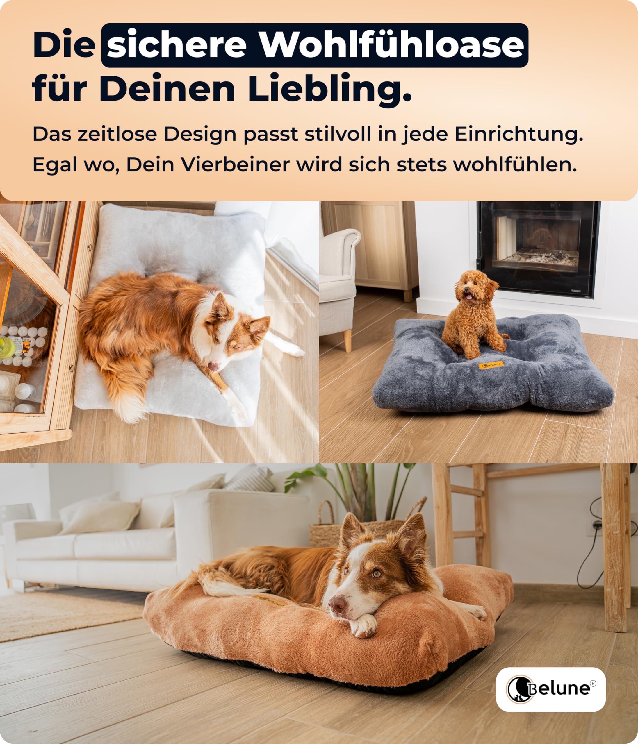 Belune® Hundekissen Deluxe [Braun, S (92cm x 62cm x 12cm)] - waschbar, Hundebett kleine Hunde, Hundekissen kleine Hunde