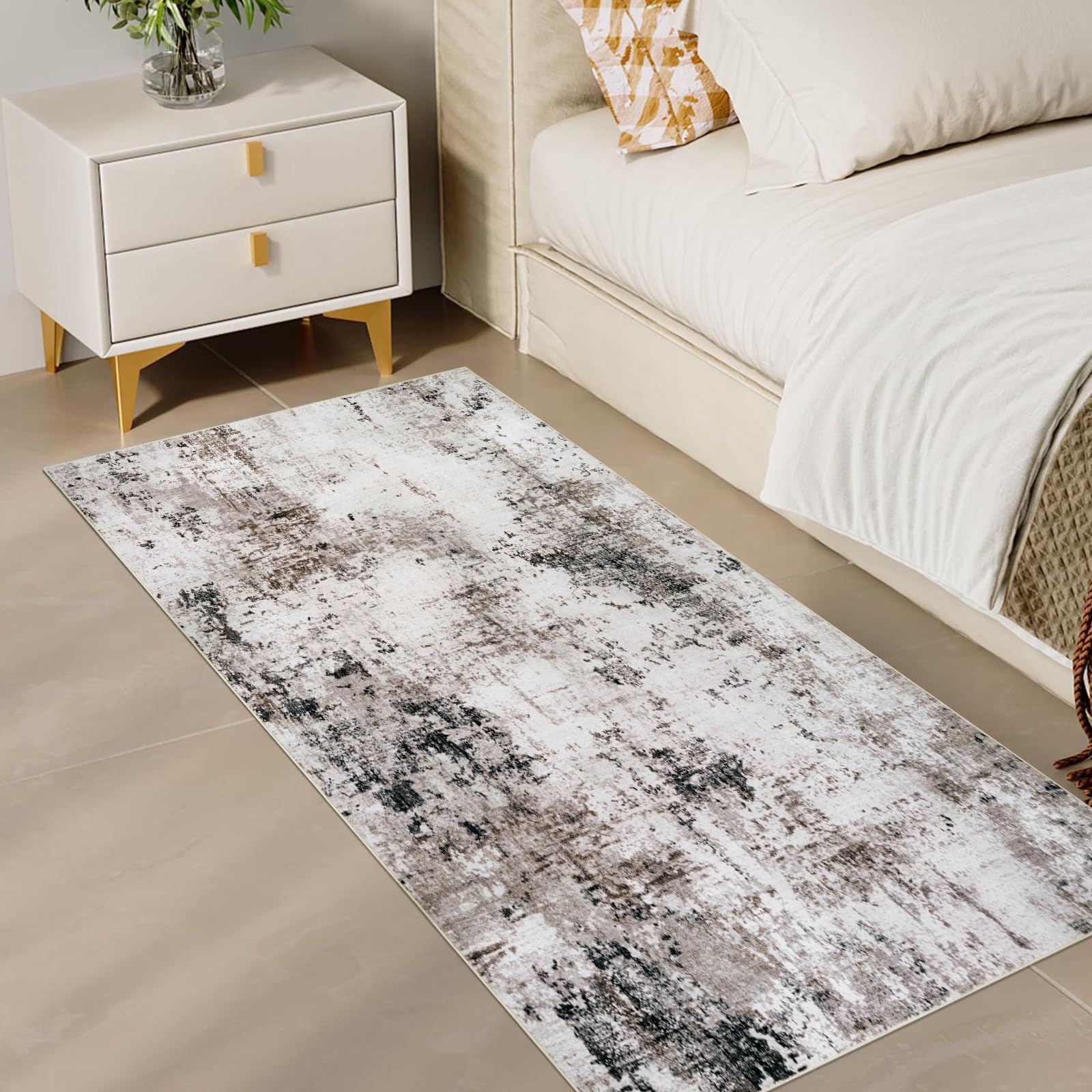 Homcomodar Kleiner Teppich Schlafzimmer 60x120cm Taupe Waschbar Schlafzimmer Teppich Weich Kurzflor Teppiche rutschfeste Teppiche Läufer für Flure Küche Eingang Wäsche Wohnzimmer