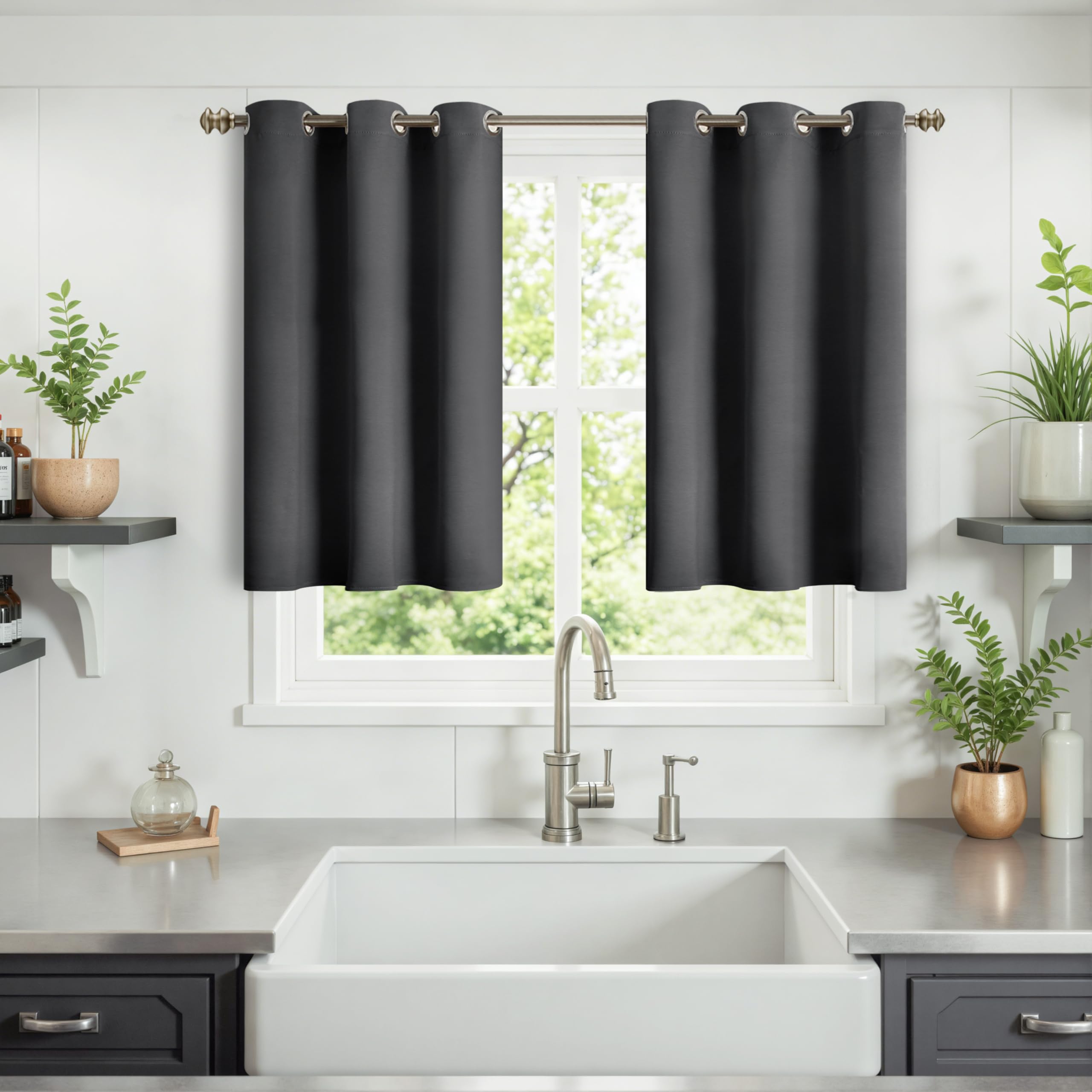 YoungsTex Curtains 36 Inches Long for Kitchen Windows - Small Half Drapes with Grommet Short Length Blackout for Rv Cafe Bathroom Windows, 2 Panels, 34 x 36 Inch — image 1