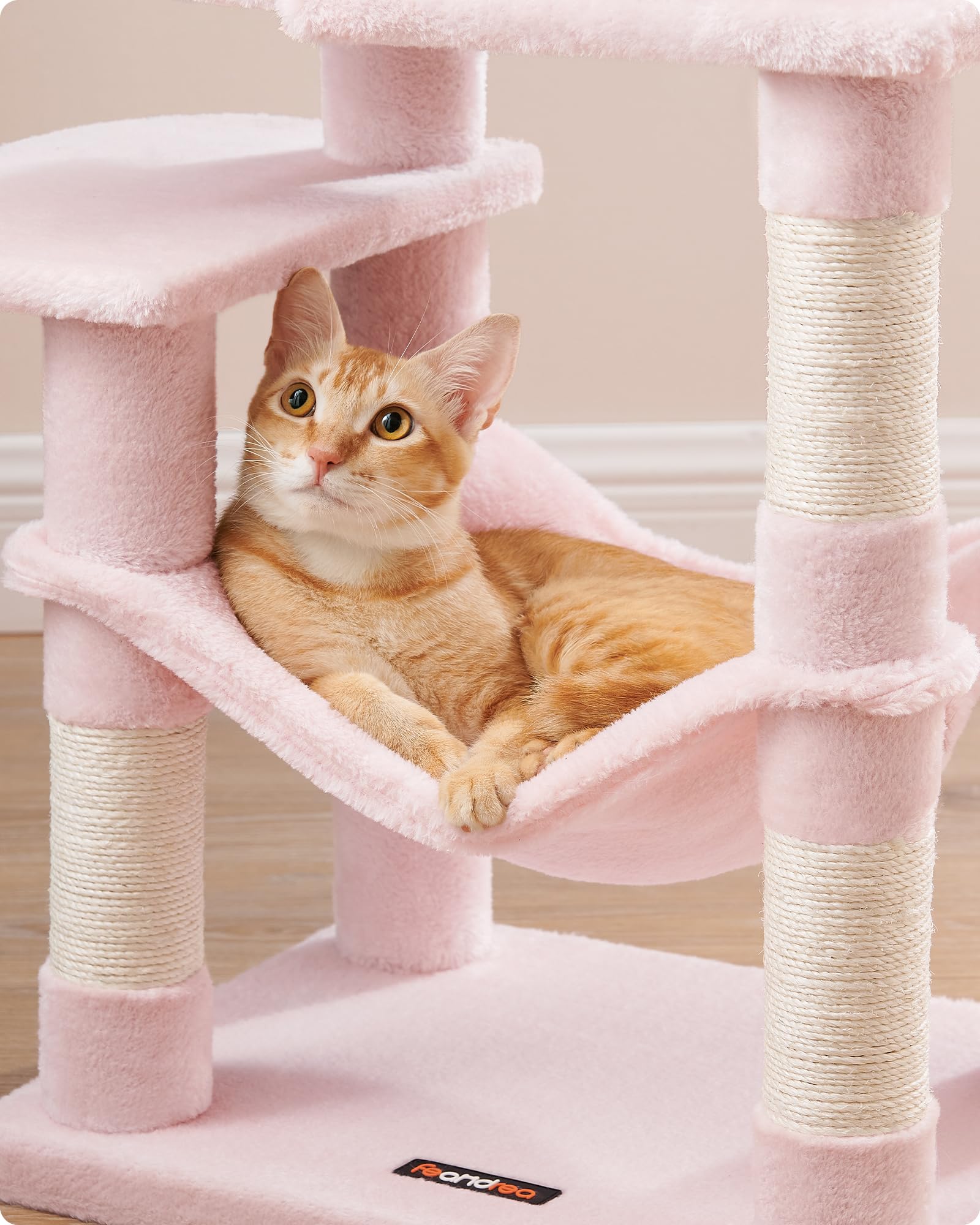 Feandrea Kattenkrabpaal 112 Cm, Speeltoren Met 4 Krabpalen, 2 Platforms En Hangmat