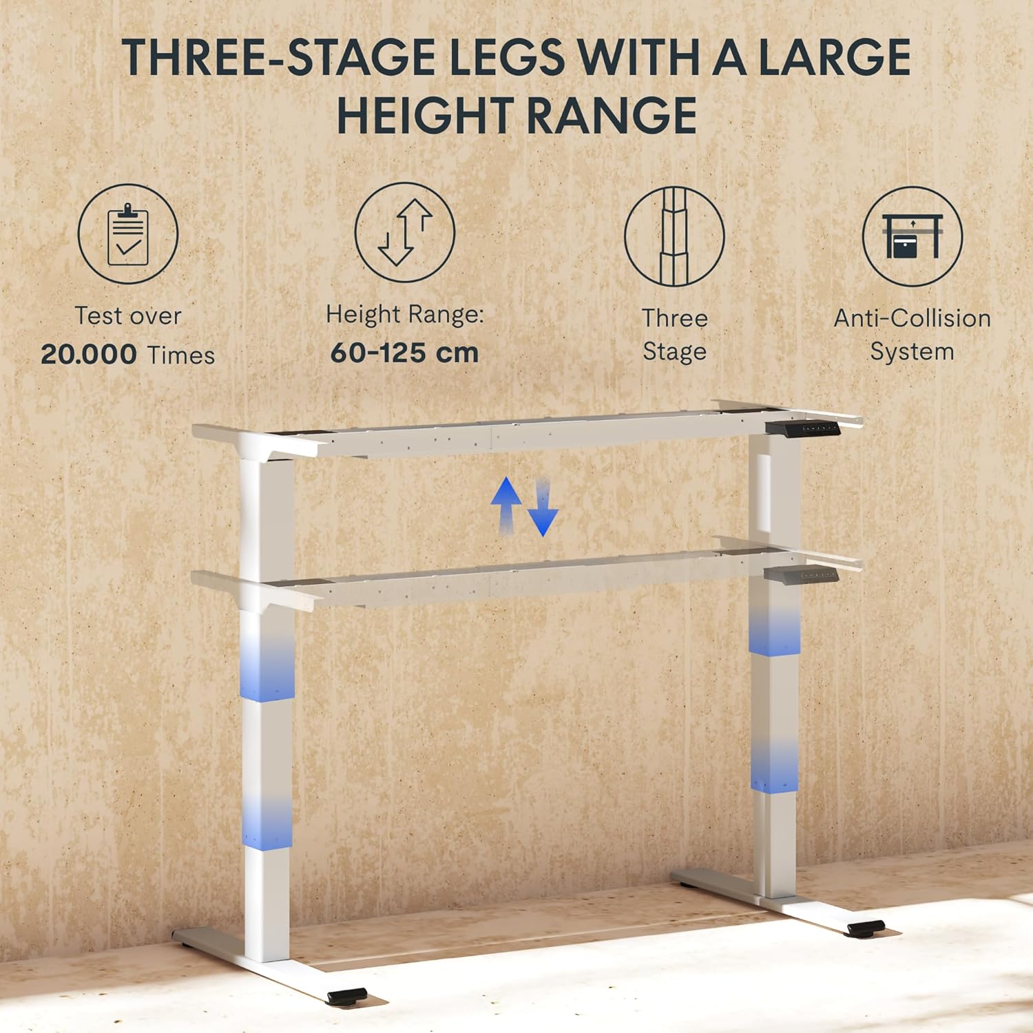 FLEXISPOT EC5 Plus Three-Stage Legs and Height Range