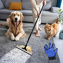 Ancinho de carpete para remoção de pelos de animais de estimação – raspador de carpete – cachorro e gato – vassoura de pelos de animais de estimação para tapetes, móveis – vassoura ajustável para
