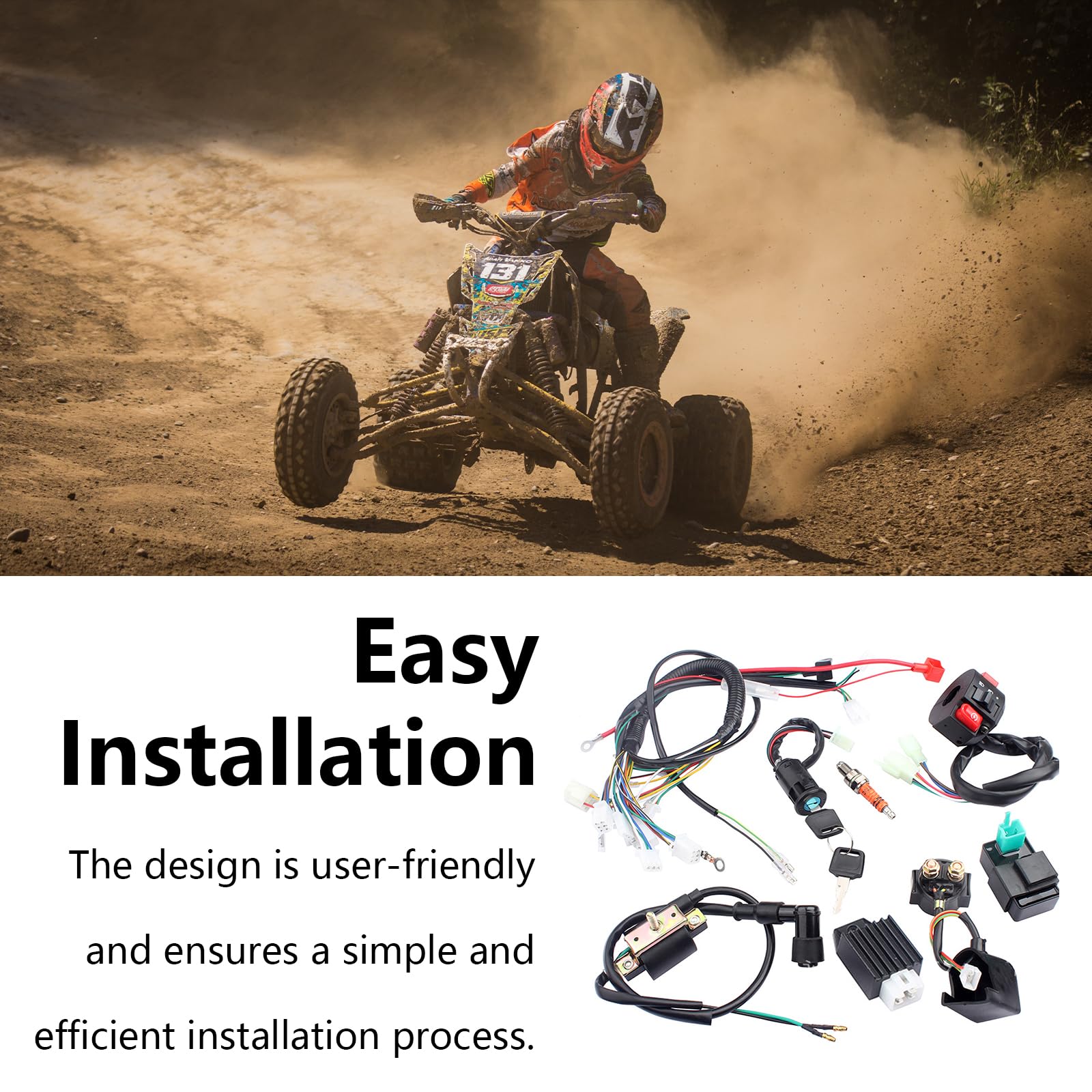 Fascio Cavi ATV 50-125 cc, Kit Elettrico Completo CDI Bobina Accensione Blocchetto Chiave Relè Regolatore Interruttore Candela Ricambio Per Quad E Dirt Bike Facile Installazione
