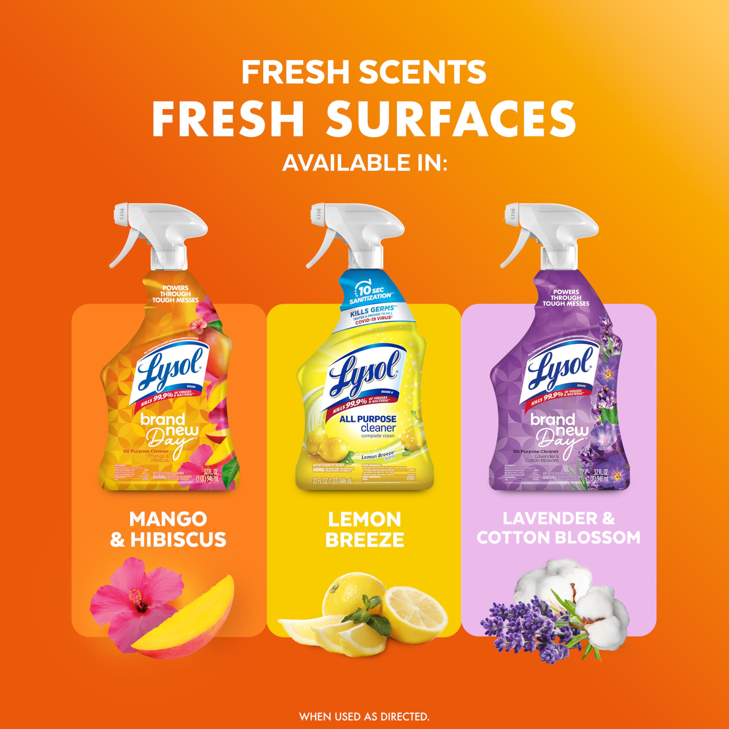 Lysol All Purpose Cleaner Spray, Multi-Purpose Disinfecting Spray, Kitchen & Bathroom Cleaner, Mango & Hibiscus Scent, 32 Fl Oz