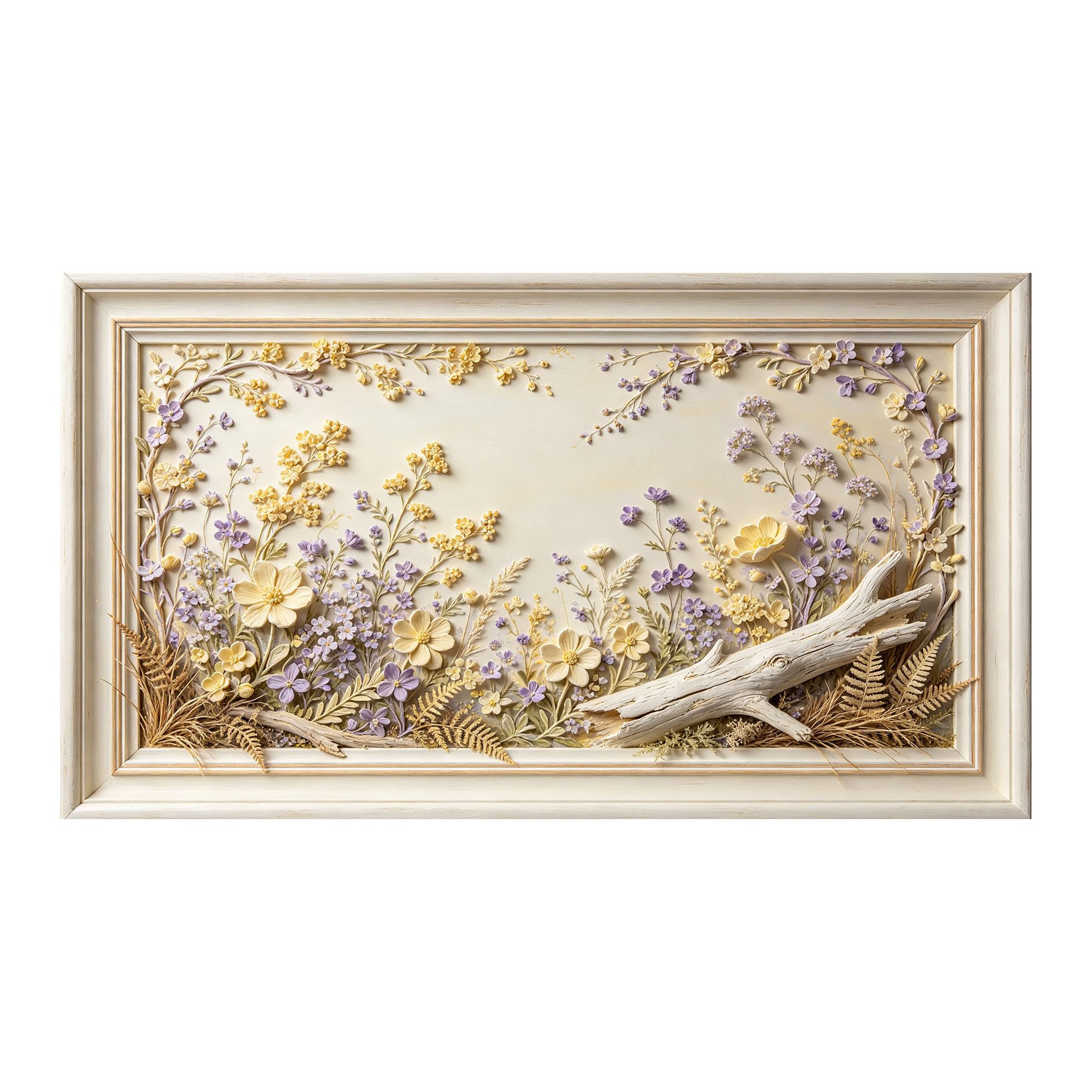Murasolite 3D Framed Wall Art Pastoral Botanical Floral Relief SelfAdhesive Fabric Mural Wall Decor， Peel and Stick No Damage to Wall， AntiFall Safe Design for Bedroom Living Room