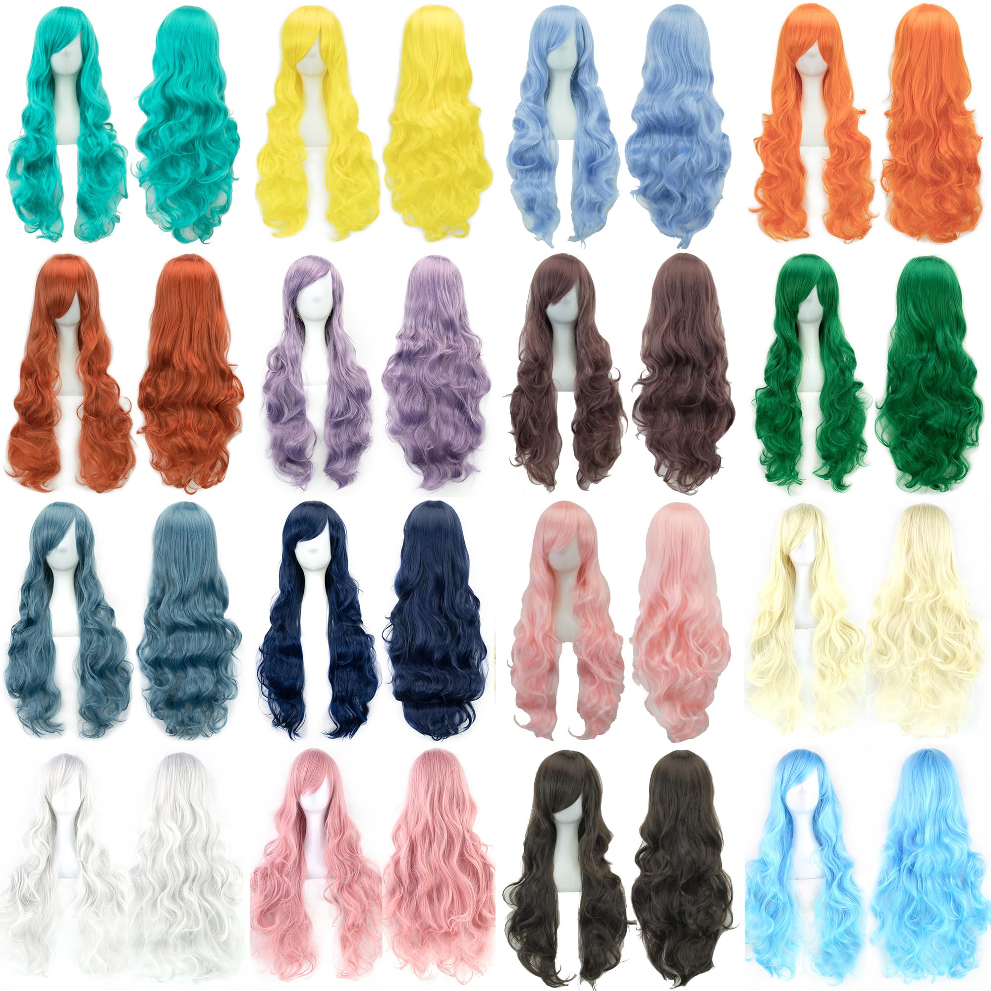 IMISSU 80cm Long Curly Natural Hair Cosplay Wig with Bangs Colorful Halloween Costume Party Wigs for Women (Elf Blue) - Image 4
