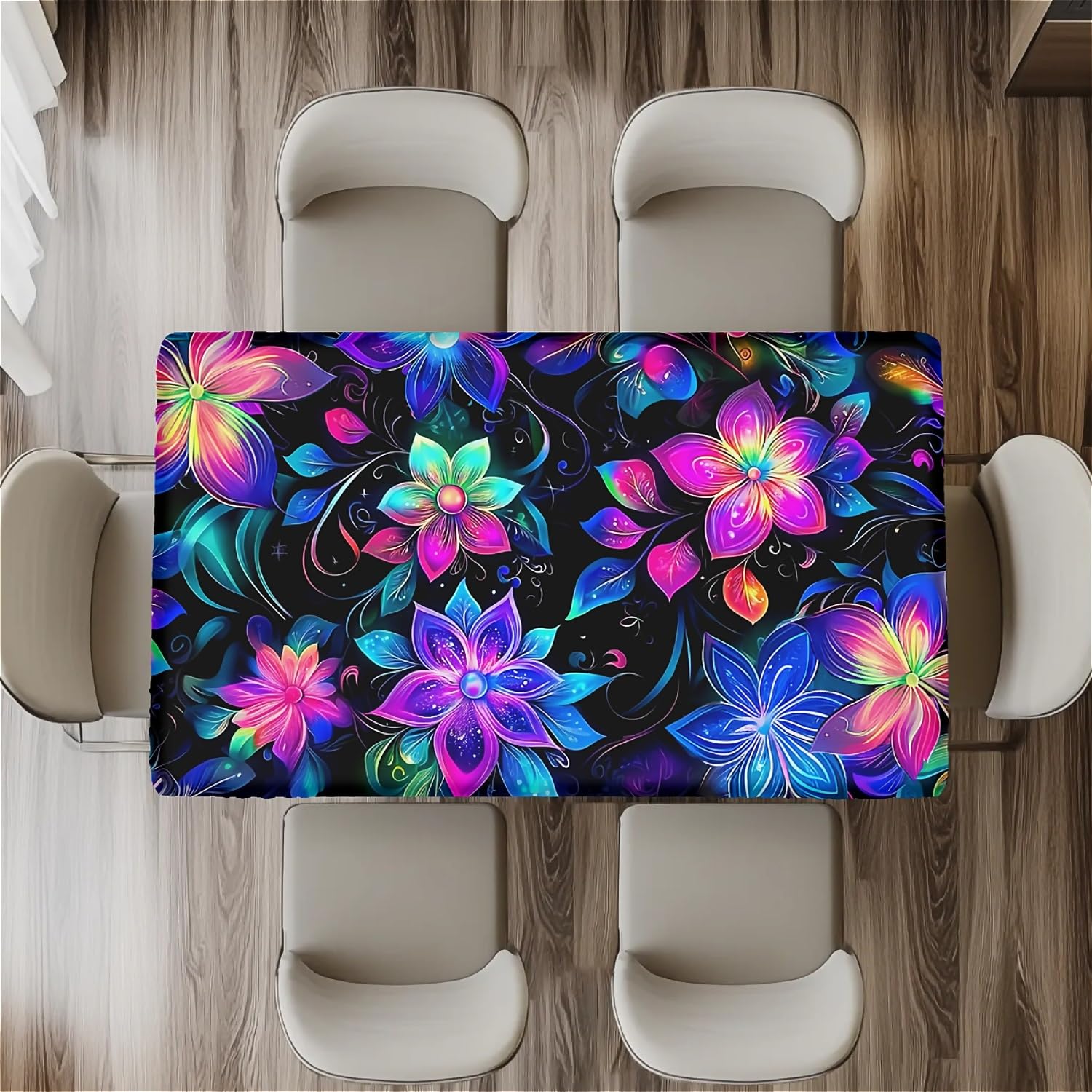 artslion Rectangle Waterproof Tablecloths Elastic Edge for Secure Fit-30 x 72 inch Wipeable Table Cover Non-PVC Fabric Colorful lotus Designs Indoor Outdoor Use - Image 4