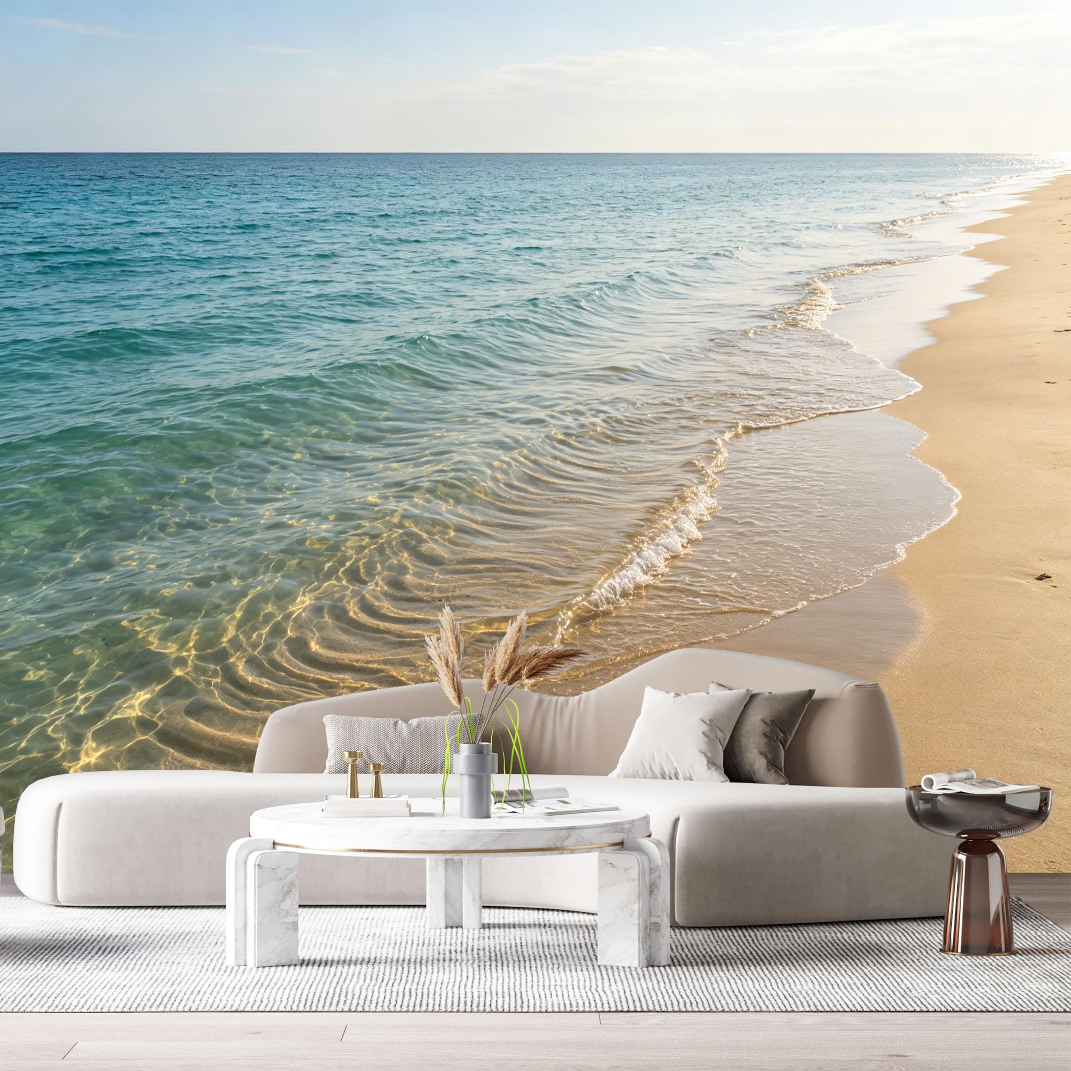 Custom Size Wall Murals Coastal Ocean Shoreline Waves Blue Sea Sandy Beach SelfAdhesive Wall Fabric Removable Large Wallpaper for Photo Living Room