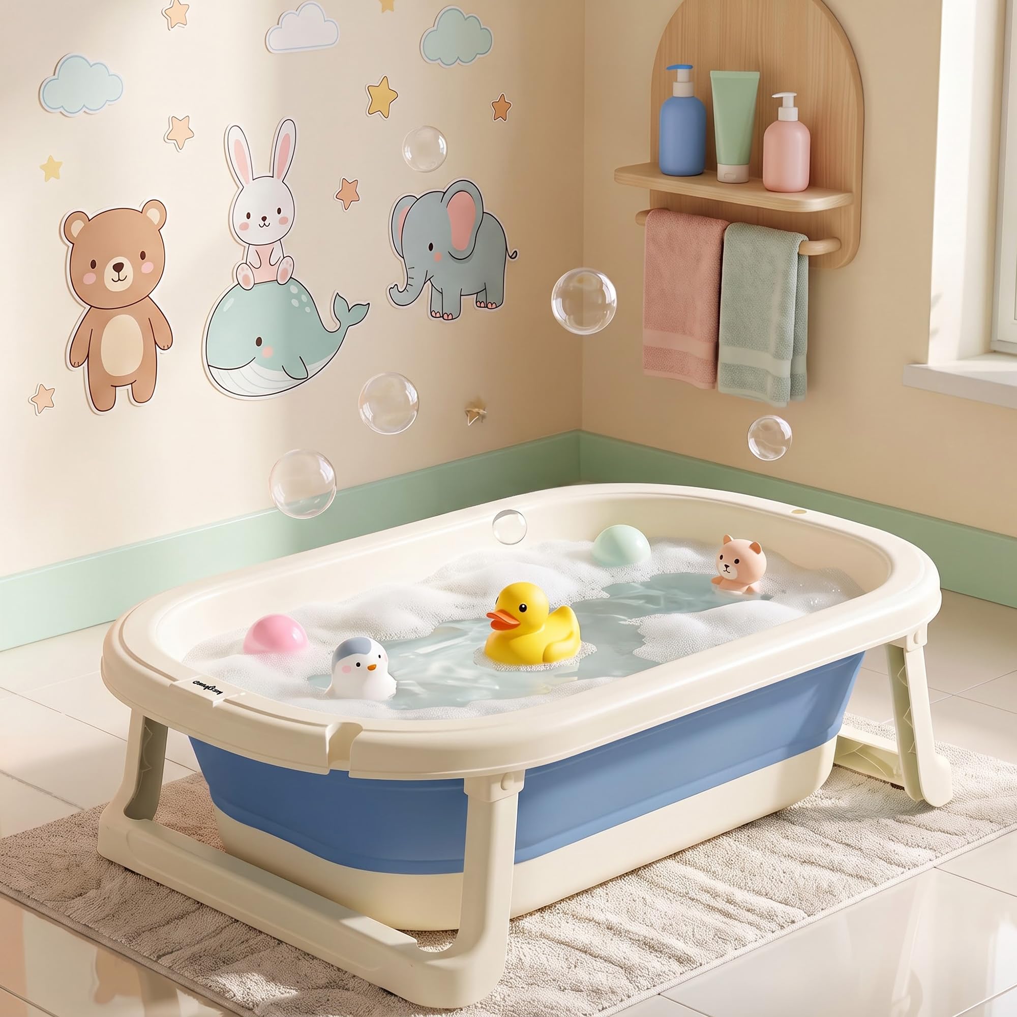 Baybee Baby Bath Tub for 0 to 5 Years, Foldable Kids Bathing Unit with Anti Skid Base, Portable Newborn Bathing Solution for Boys and Girls (Blue)-picture-15