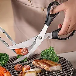 Tesouras de churrasco, tesouras de cozinha resistentes com alça antiderrapante, tesoura de aves de cozinha super afiada para todos os fins com função de abridor de garrafas