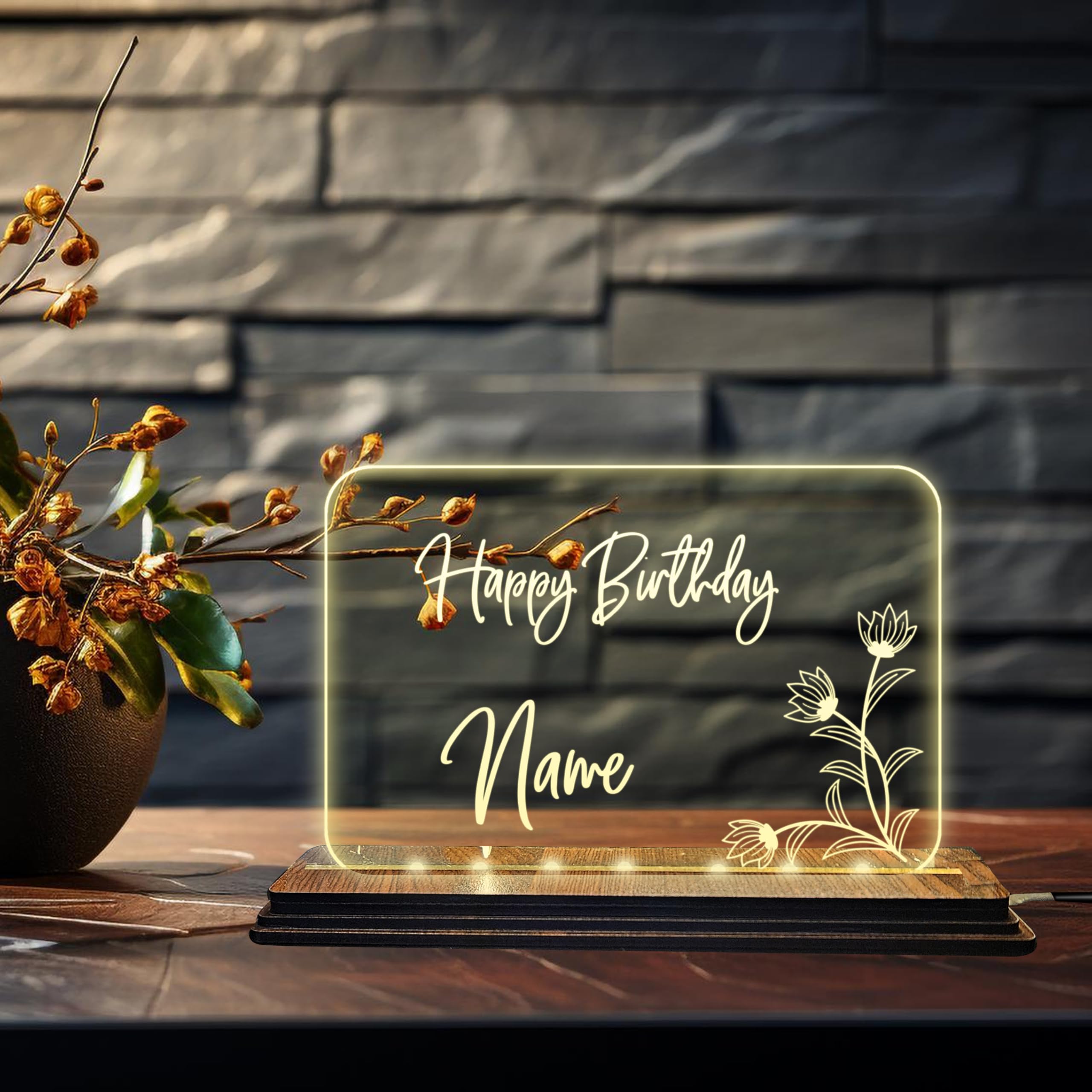 Brown Cloud Customised Acrylic Engraved Happy Birthday LED Table Lamp/Plaque Personalised with Name, Birthday Decoration/Gift For Family & Friend (LED USB ACRY HB 02) D4-image-4