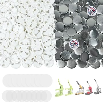 200 Sets Button Maker Supplies, 0.98 inch / 25mm Button Parts Buttons Supplies, Approx. 1 in Blank Badge Parts with Blank Paper for Buttons Maker Machine Pin Maker Press
