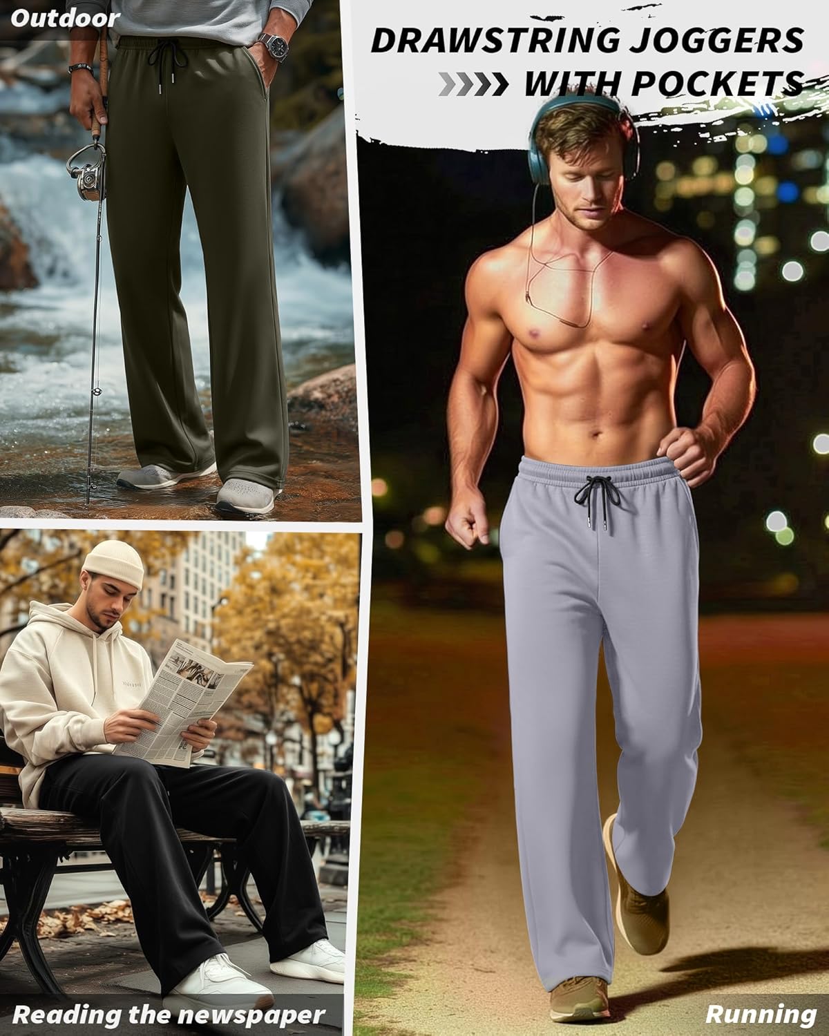 4 Pack Mens Big and Tall Sweatpants Athletic Workout Lounge Open Bottom Pants Drawstring Joggers with Pockets