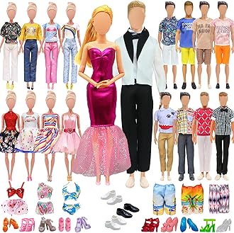 Carreuty 27 PCS Doll Clothes and Accessories for 11.5 Inch Girl Doll and 12 Inch Boy Doll Include 7 Boy Outfits 7 Girl Outfits 3 Pair of Boy Shoes 10 Pair of Girl Shoes Random Style