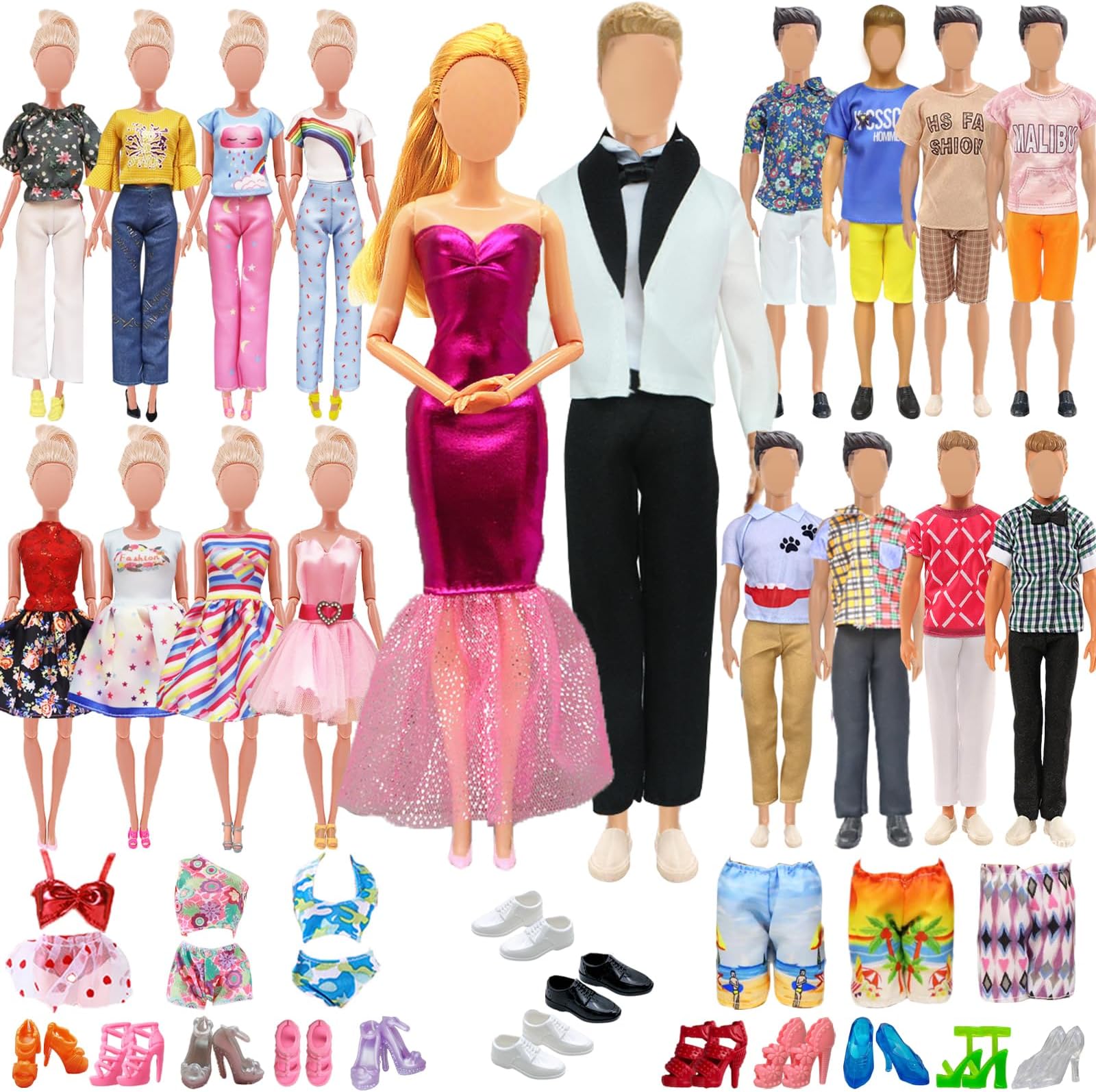 Carreuty 27 PCS Doll Clothes and Accessories for 11.5 Inch Girl Doll and 12 Inch Boy Doll Include 7 Boy Outfits 7 Girl Outfits 3 Pair of Boy Shoes 10 Pair of Girl Shoes Random Style