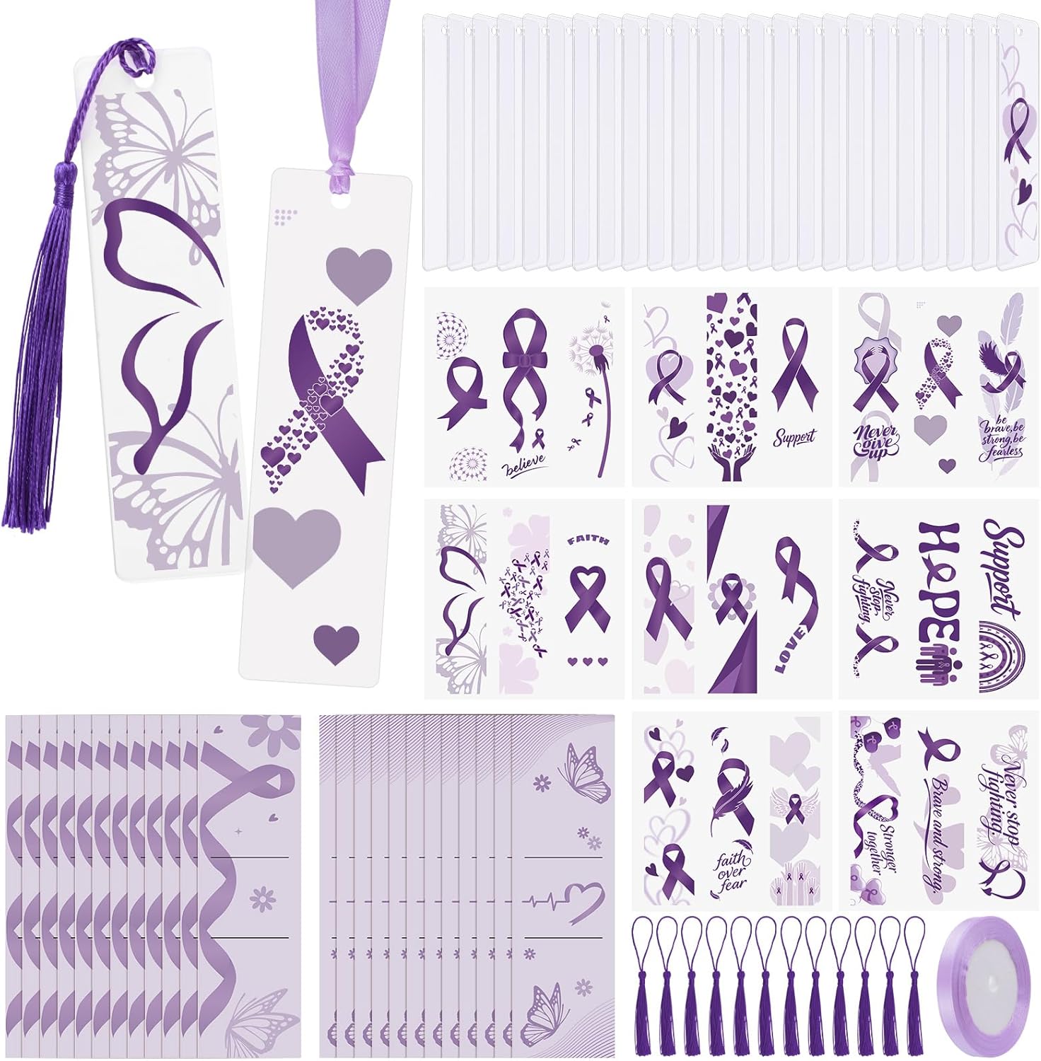 WANDIC 24 PCS Acrylic Bookmark Blanks Dark Gothic Theme UV DTF Stickers with 2 Colours Tassels, Transparent Rectangle Bookmarks Crafts DIY Tag