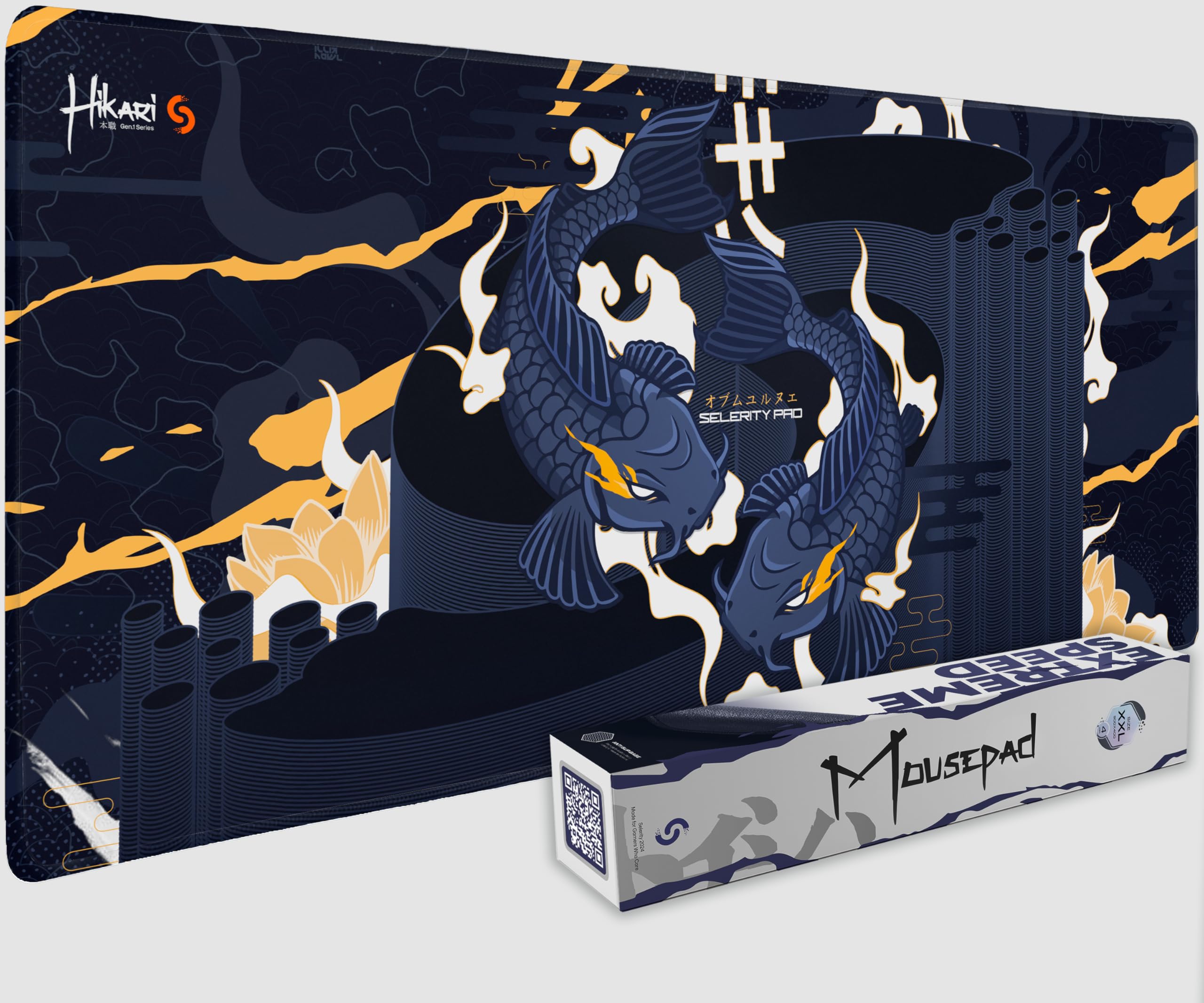 Japanese Large Waterproof Gaming Mouse Pad, Thick (4mm) |35.5x16x0.16|Stitched Edges, Control and Speed, Anime Extended XL Keyboard Blue Desk Mat with Rubber Base 900х400mm (Hikari Blue).