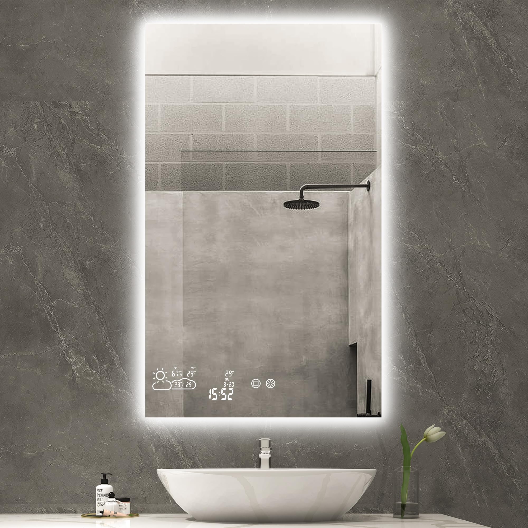byecold Infrarotheizung 350W Spiegelheizung Spiegel Heizung Infrarot Badspiegel mit Wetter Touchschalter Smart WiFi Badezimmerspiegel mit LED Beleuchtung Warm/Kalt - Vertikal 60X100CM