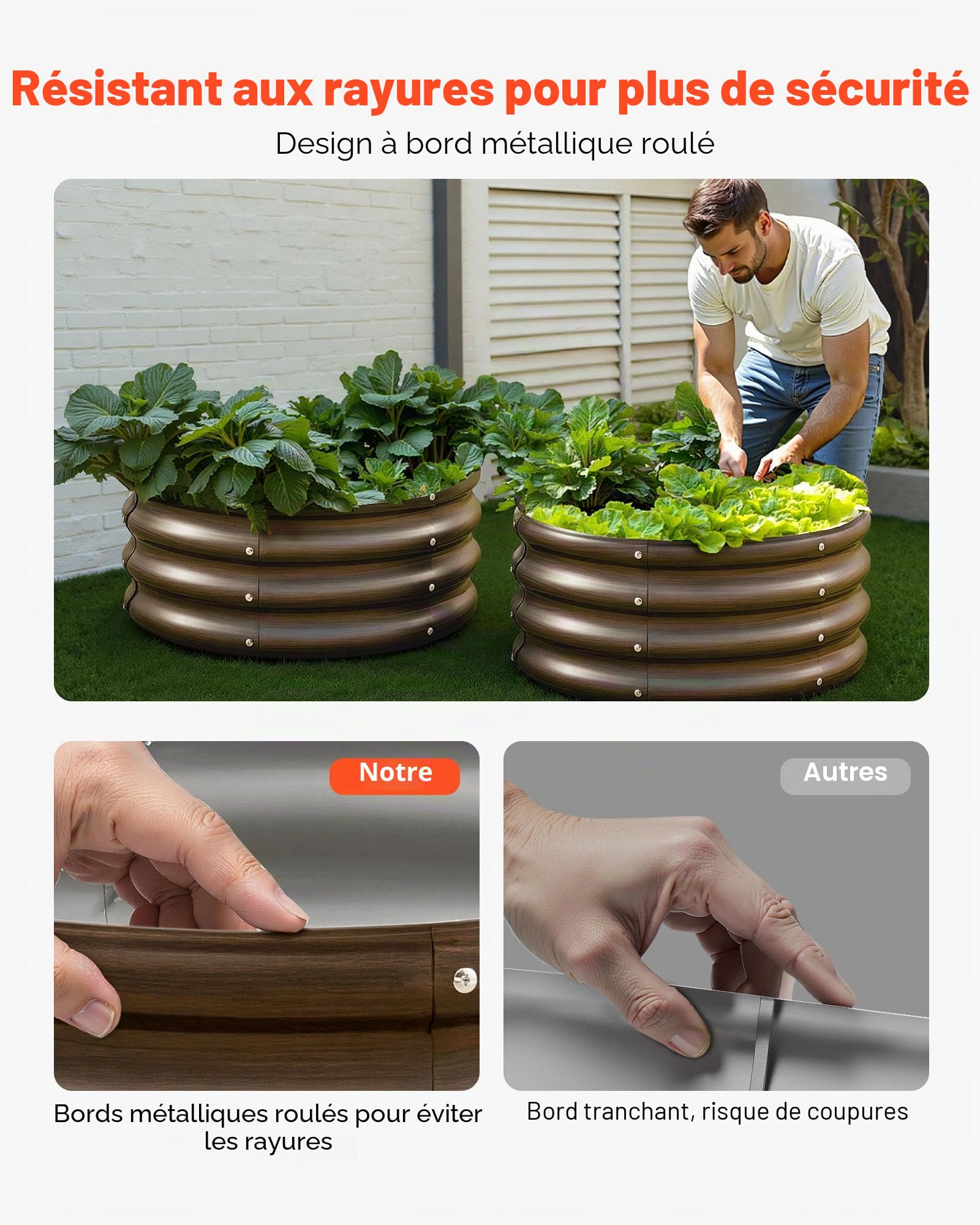 VEVOR Potager Surélevé Métal 60x29 cm Carré Potager Surélevé Lot de 3 Lit de Jardin Rond Galvanisé Bac de Jardinage Fond Ouvert pour Culture de Légumes Fleurs Herbes Plantes, Finition Imitation Bois