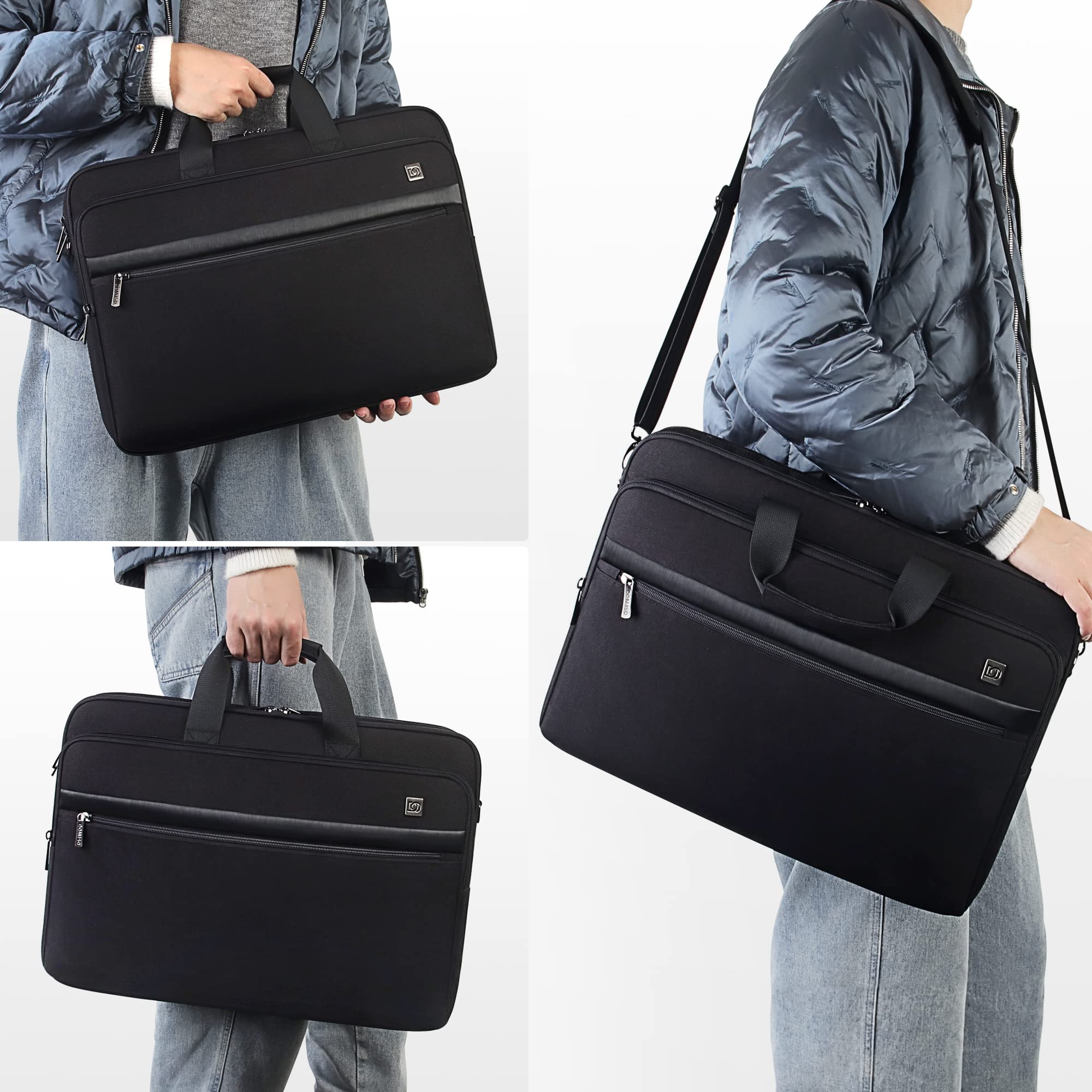 DOMISO Sac à bandoulière pour ordinateur portable 17,3" - Grande capacité - Noir