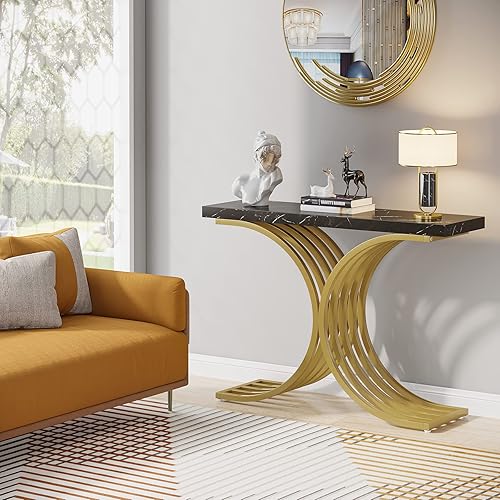 Miniatura 6 de Tribesigns Entryway Console Table with Gold Metal Base, 42-inch Modern Foyer Entry Tables, Narrow Sofa Accent Table with White Faux Marble Top for