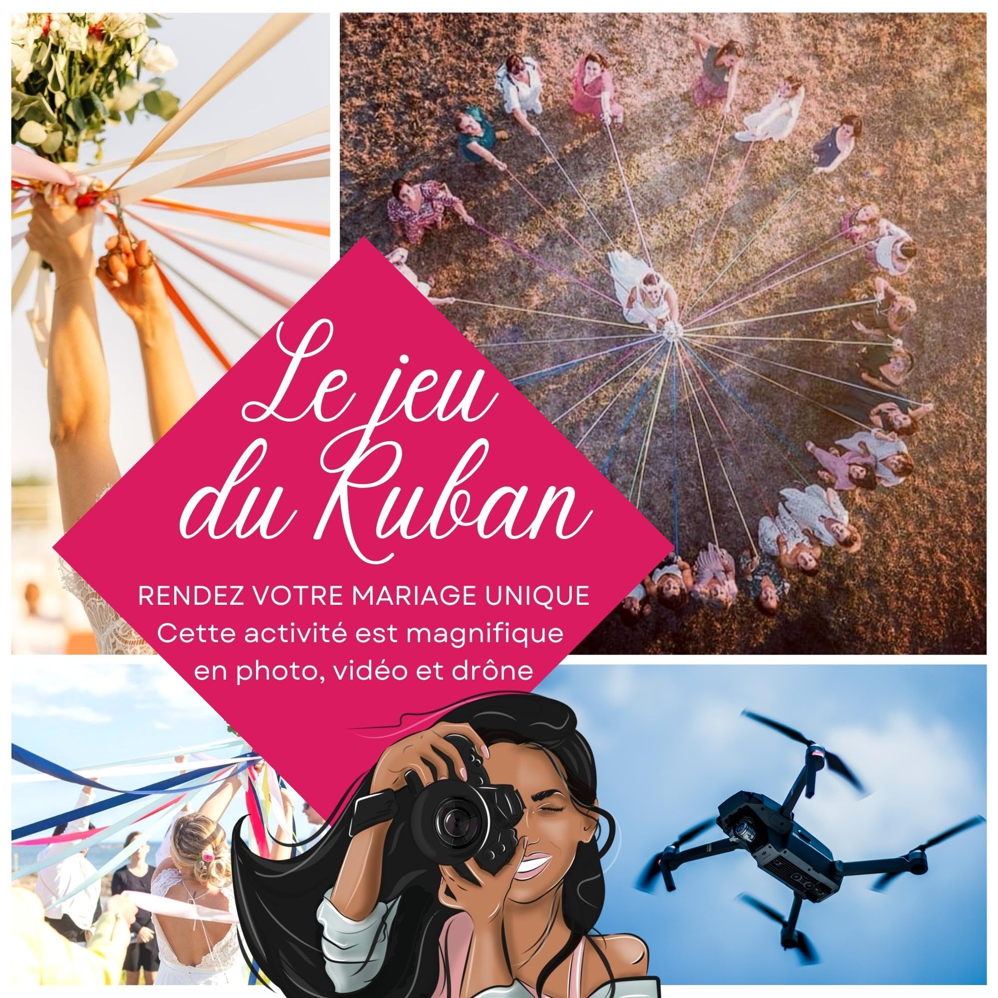 Ronde des rubans-Jeu du ruban mariage- A MONTER-Ruban satin-Cadeau mariée-Décoration fête-Bouquet de la mariée- 20 ruban-10 couleurs-Anneau Bois inclus-Idée cadeau EVJF