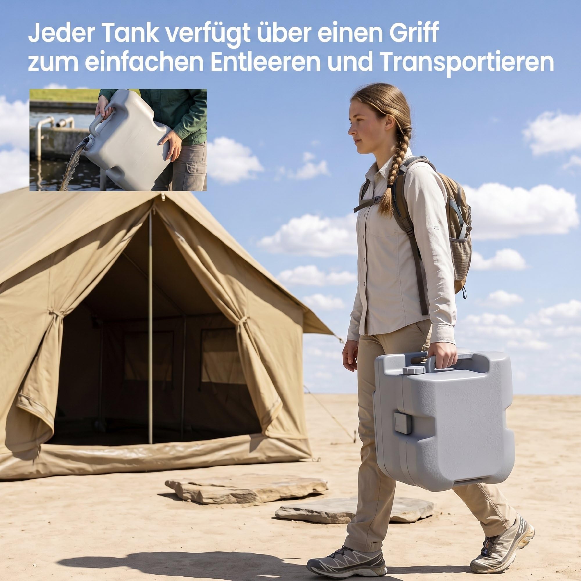 Outsunny Toaleta kempingowa 20L z WC i zbiornikiem spłuk.-ściek. Szary | WC kempingowe, Toaleta sucha do kempingu, wędrówek, podróży, wędkowania, Tworzywo sztuczne