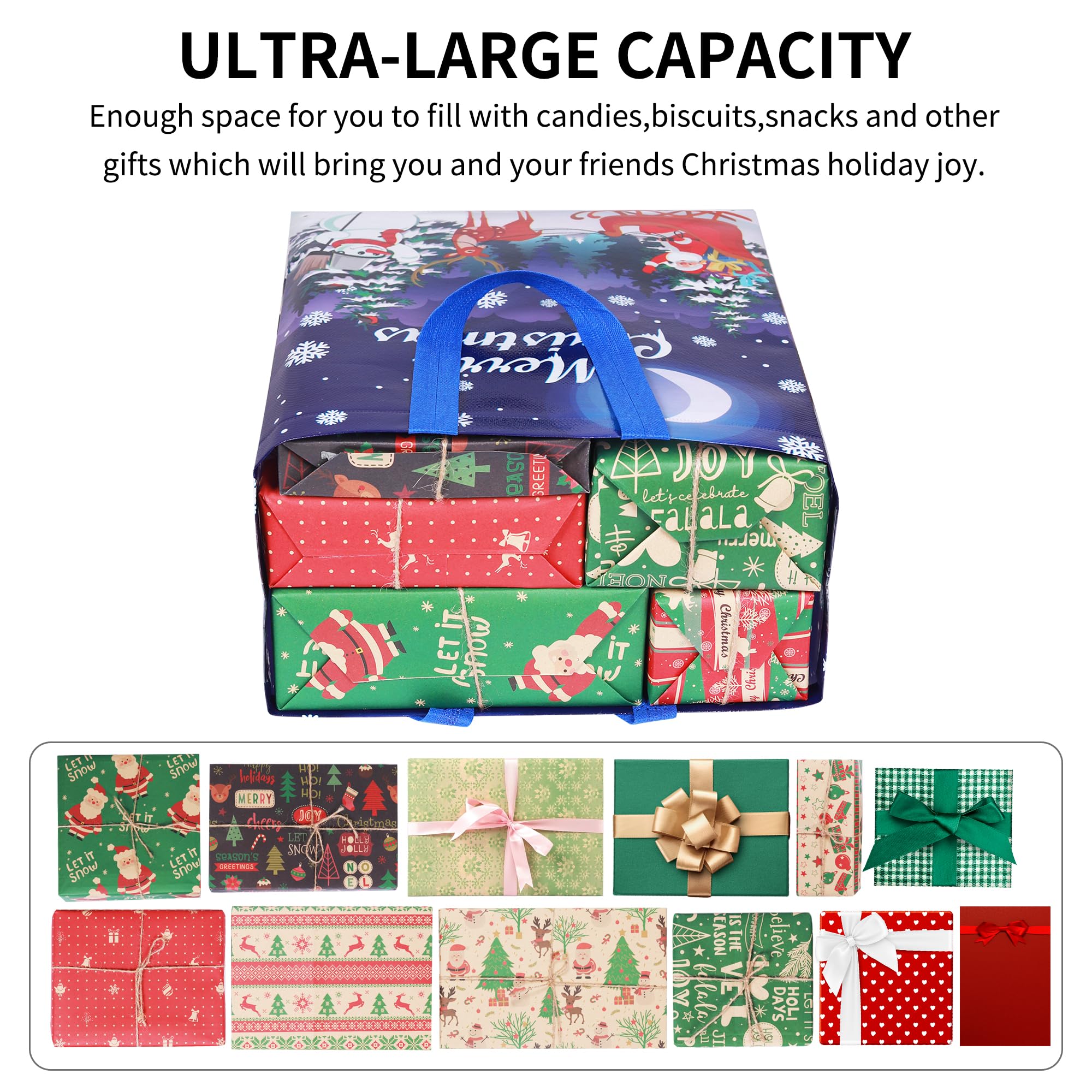 Pecehom 4Pcs Large Christmas Tote Bags,Reusable Waterproof Shopping Bag with Handle Non-woven Fabric Gift Bags for Holiday Xmas Event Party - Image 4