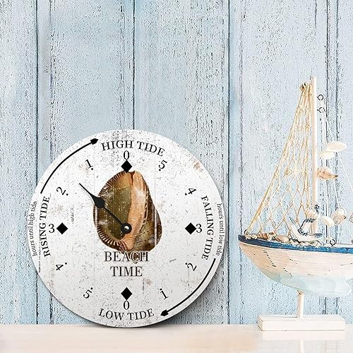 Miniatura 4 de Beach Time Sea Conch Tide Clock Ocean Time Coastal Wood Tidal Clock with High Tide Low Tide Non-Ticking Battery Operated Tide Clock 10" Tide