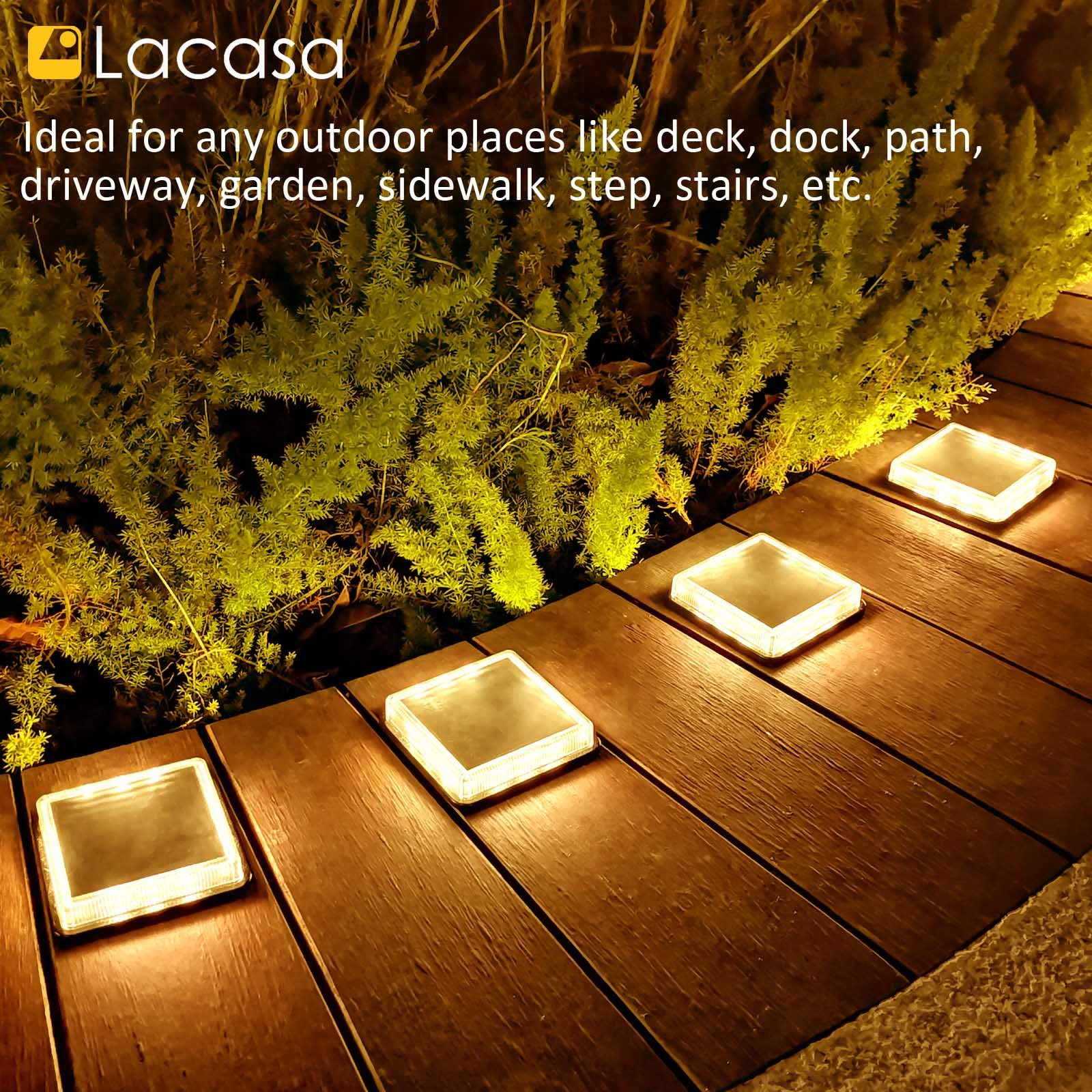 Lacasa Luci Solari Esterno per Terra Giardino, 4 Pezzi Lampade Solari Bianco Caldo 3000K 50LM LED Luce Solare Energia, Lampada Auto On/Off, IP68 Impermeabile Luci per Sentieri Vialetto