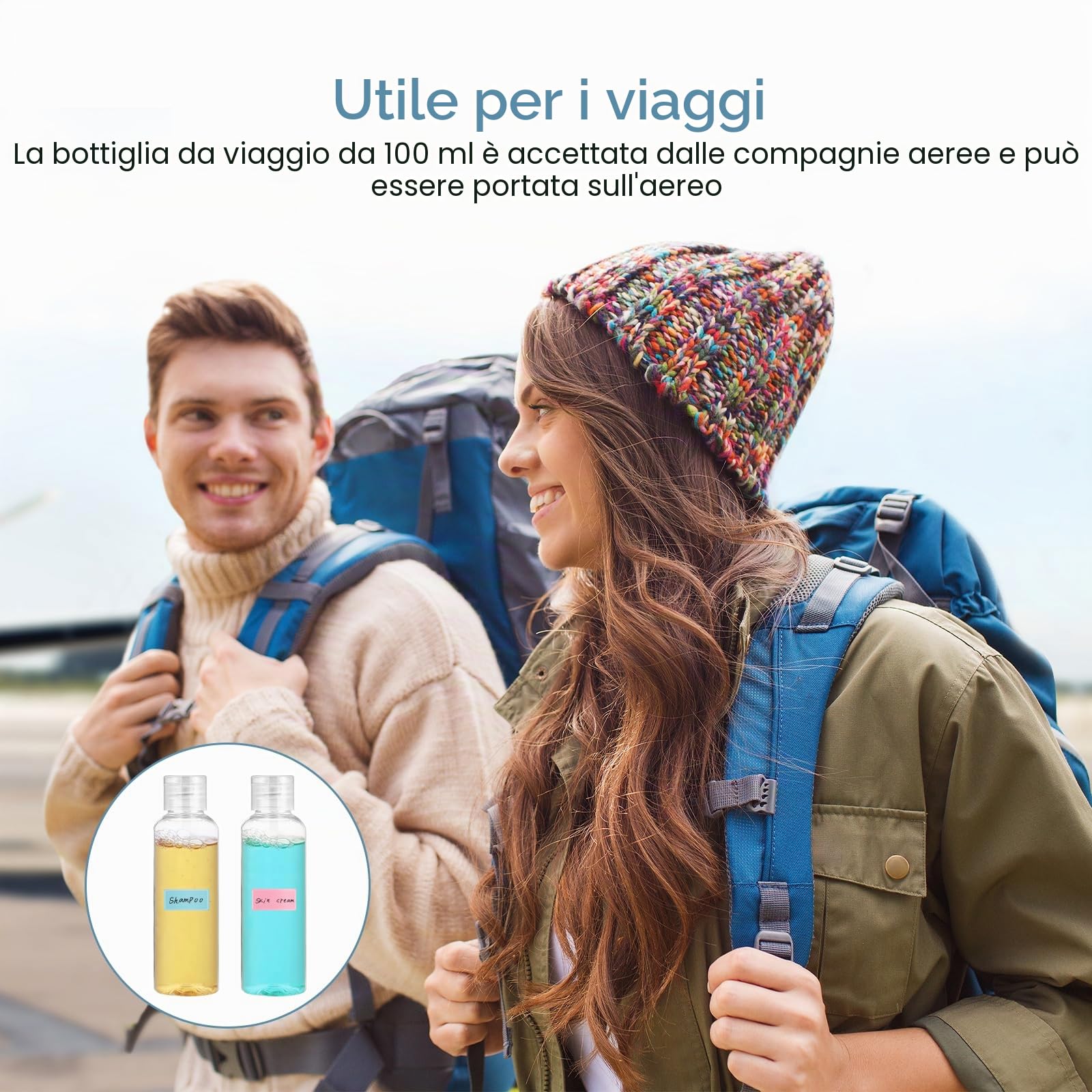 Romon Bottiglie di Viaggio, 6 Pezzi 100 ml Set di kit Viaggio Aereo in Plastica con 2 Piccoli Imbuti Viaggio accessori Utili Flaconi per la Cosmetica Trasparenti per Viaggi, Campeggio, Viaggi d'affari