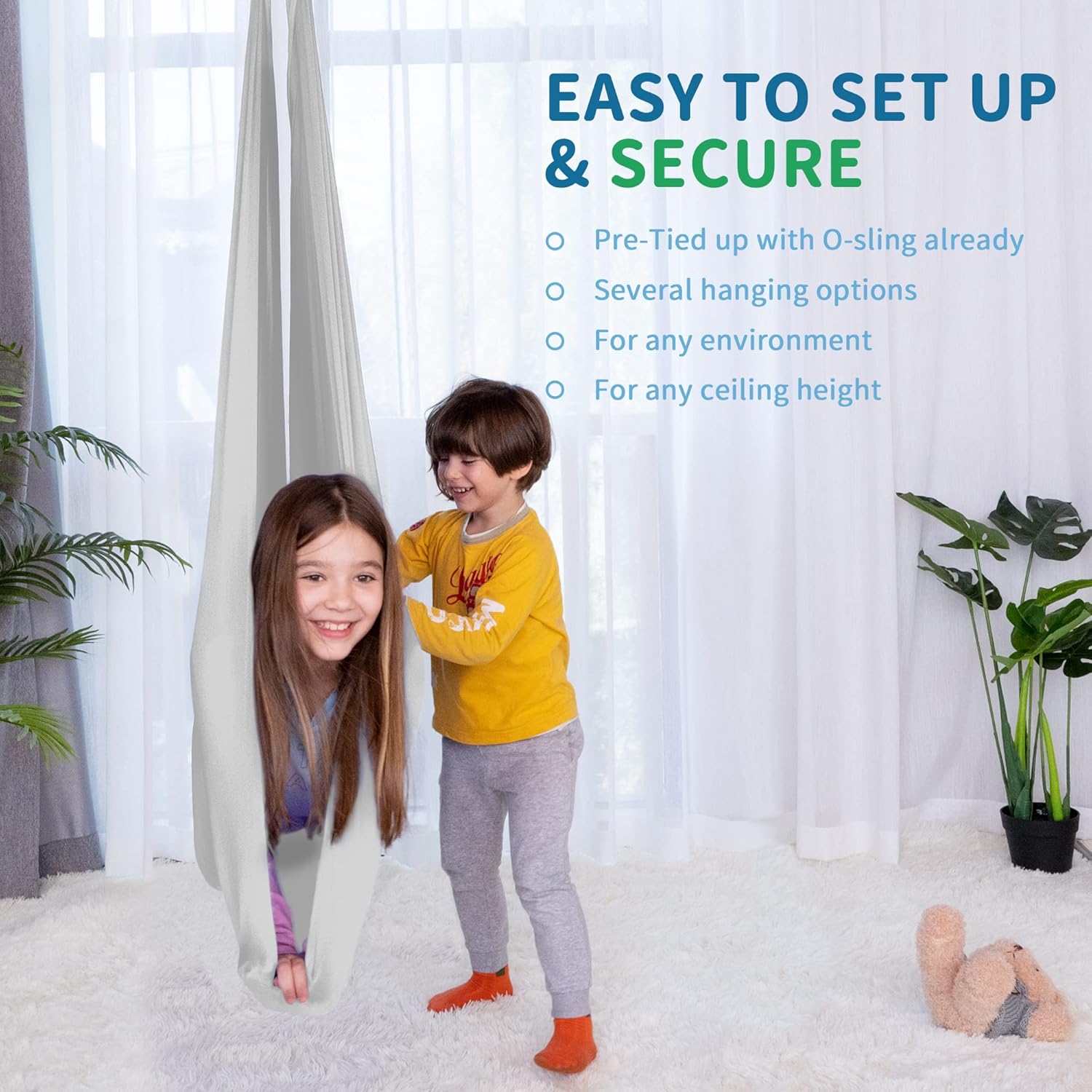 OUTREE Sensory Swing for Kids with 360° Swivel Hanger, Indoor Therapy Swing Great for Autism, ADHD, Sensory Processing Disorder, and Autistic Children (Gray)