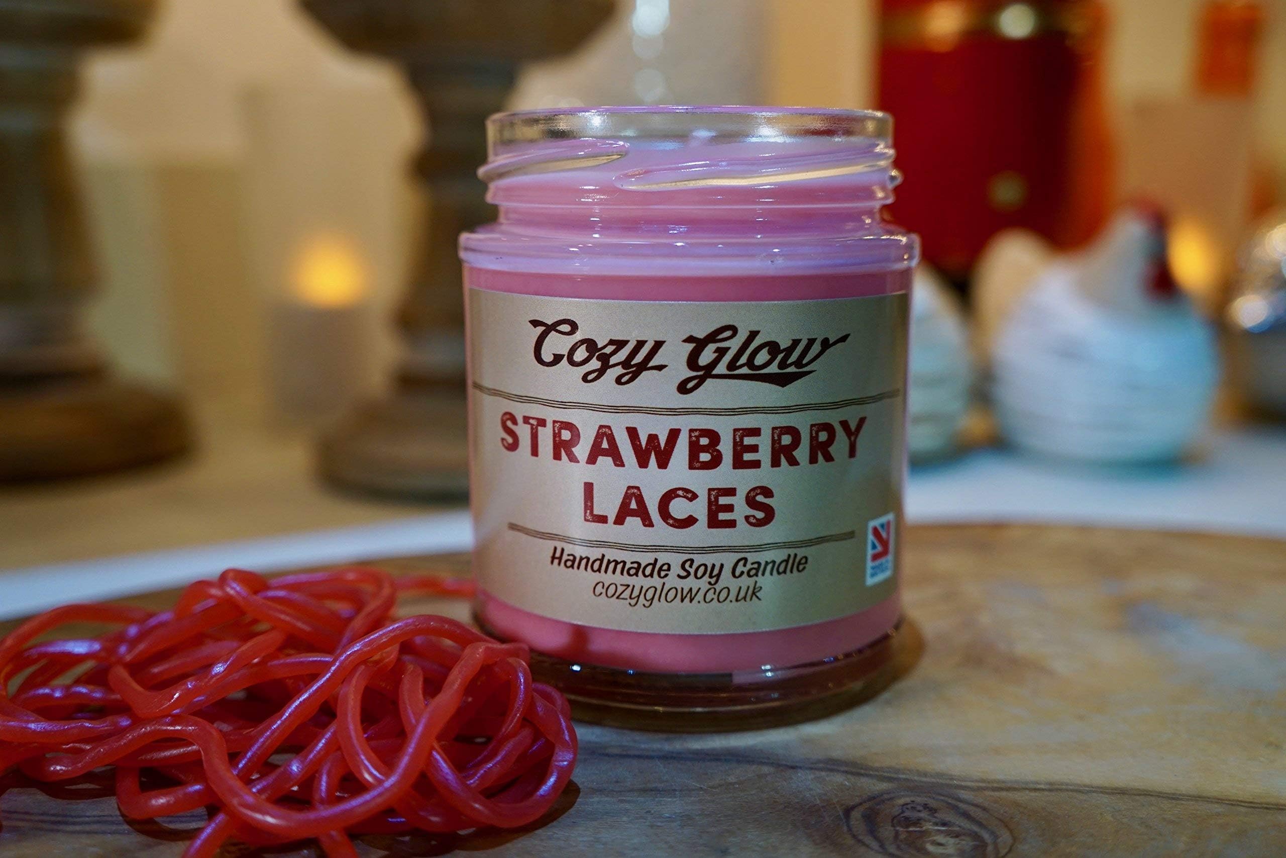Cozy Glow Strawberry Laces Soy Candle 30 Hours Burn Time / 6.5 ounce Soy Candle