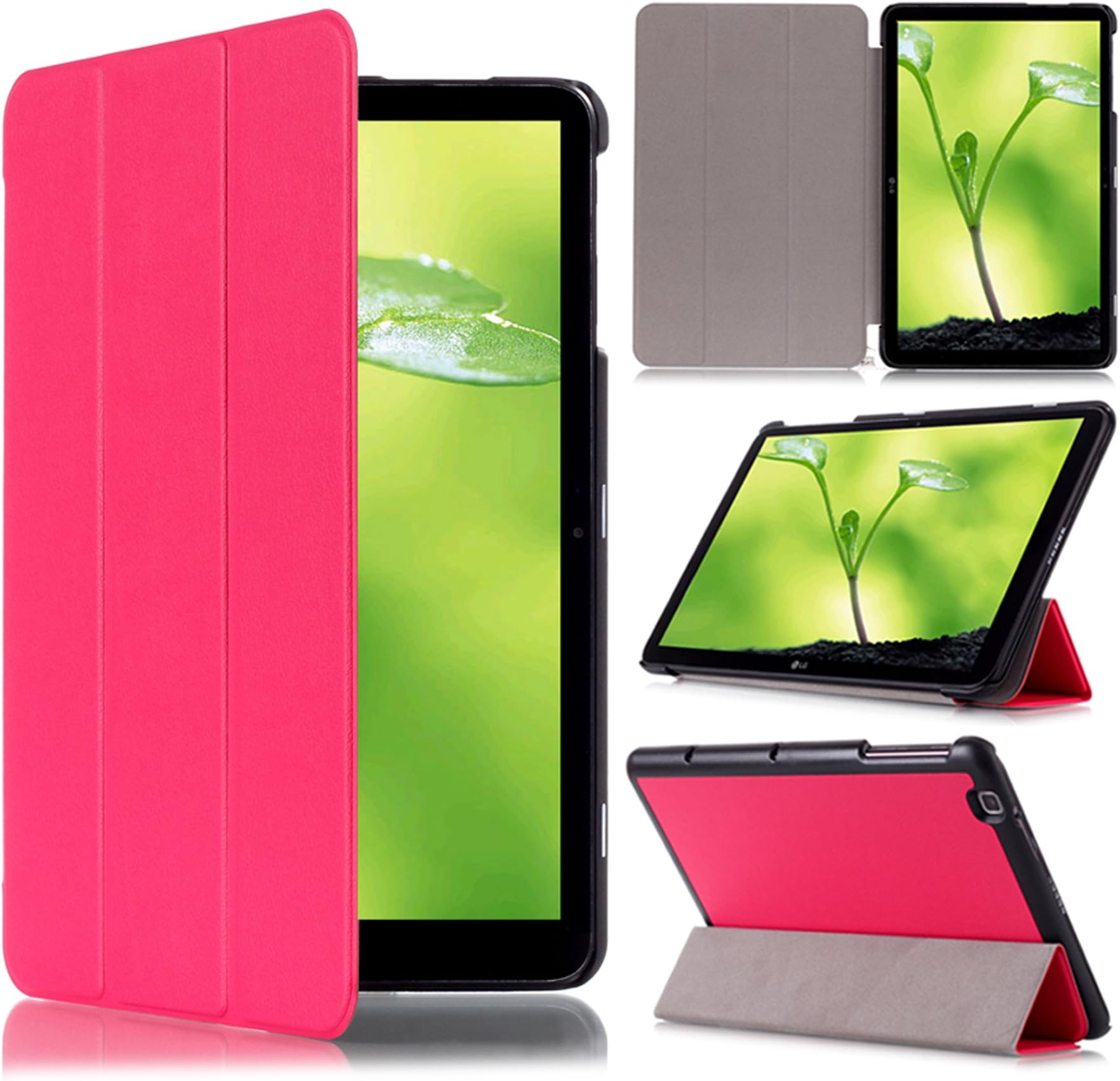 Cellularvilla Ultra Slim Smart Shell PU Leather Flip Folding Stand Case Cover Compatible with LG G Pad 2 V940 10.1 Inch / LG G PAD X 10.1 Inch (V930) Android Tablet (Hot Pink)