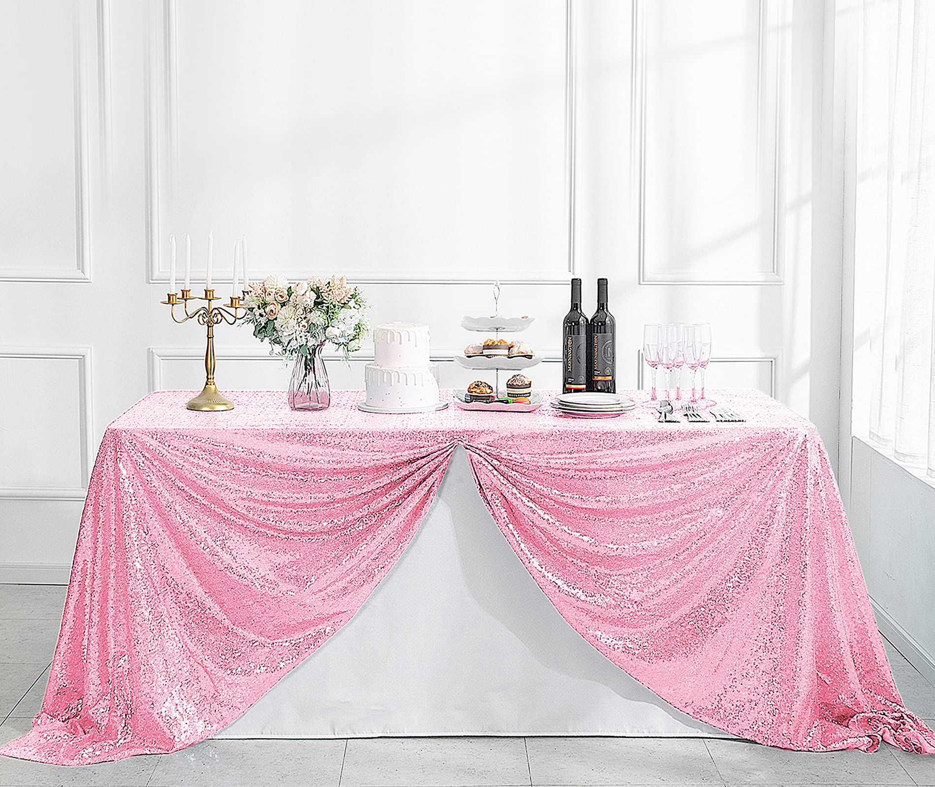60x120 Pink Sequin Tablecloth Rectangular Glitter Pink Table Cloths for