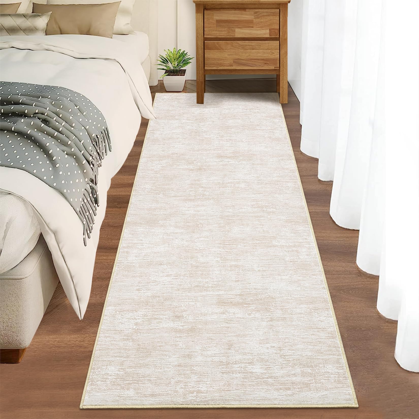 RUGSREAL 2x6 Runner Rug Washable Kitchen Runner Rug Modern Abstract Runner Mat for Hallway Contemporary Solid Rug Non-Slip Foldable Aesthetic Accent Floor Carpet for Living Room Bedroom, Beige