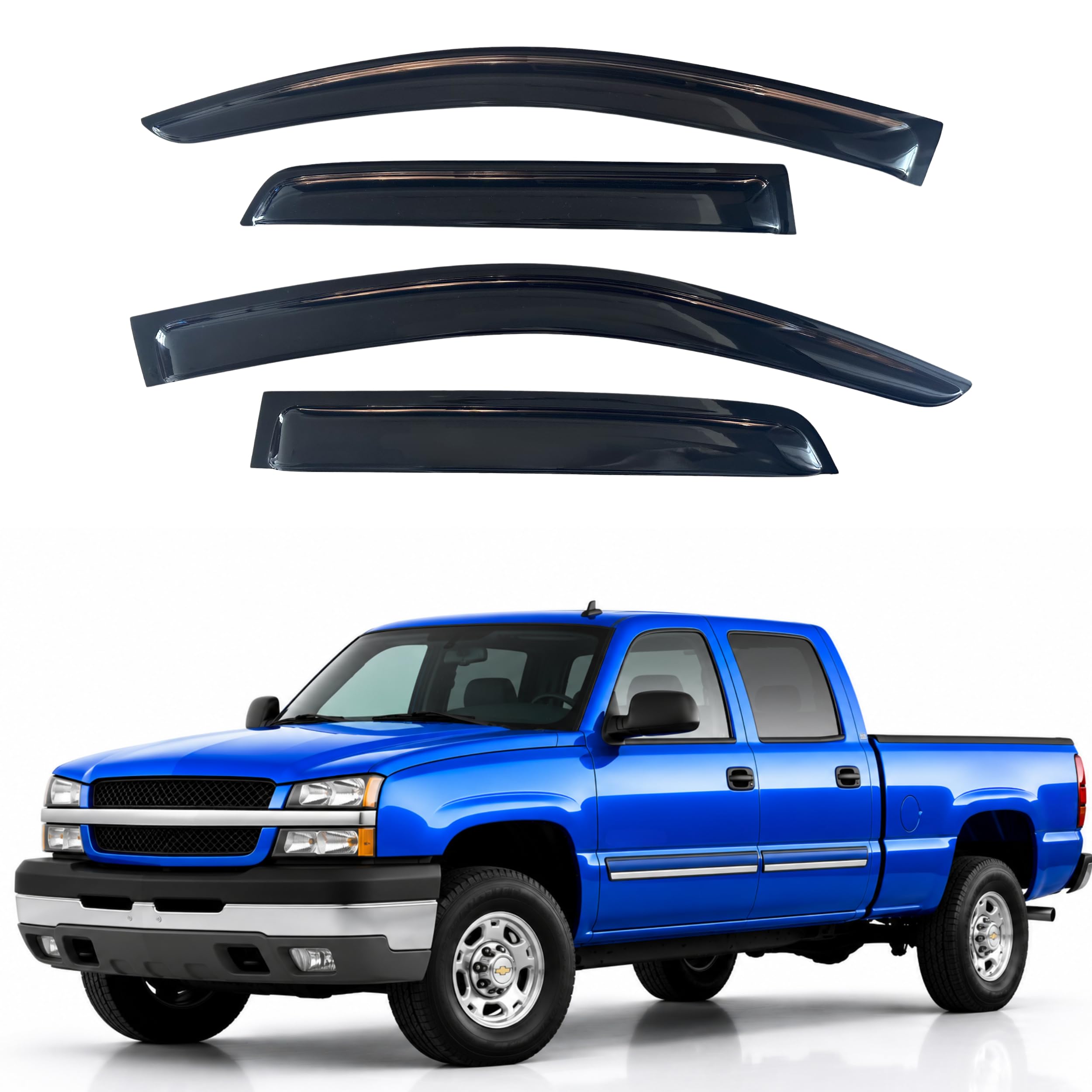 IG Window Visors Fit for 2001-2007 Chevrolet Silverado/GMC Sierra Crew Cab, Out-Channel Rain Guards Vent Deflectors, 2002-2006 Chevy Avalanche/Suburban/Cadillac Escalade EXT/GMC Yukon XL (Crew Cab)