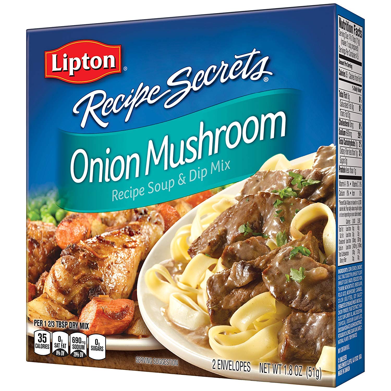 SOUP SECRETS Lipton Recipe Soup and Dip Mix For a Delicious Meal Onion Mushroom Great With Your Favorite Recipes, Dip or Soup Mix 1.8 oz