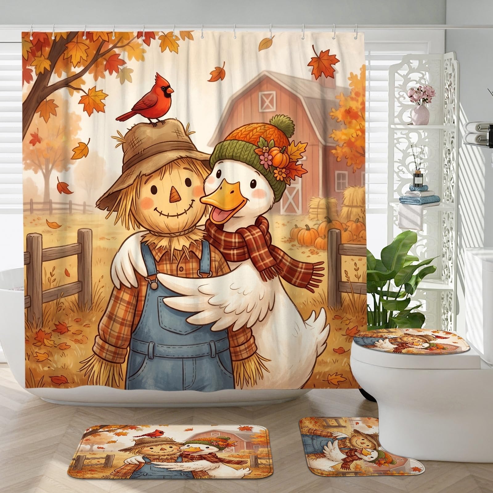 Rideau de bain 183x183 avec lot d'accessoires canard d'automne