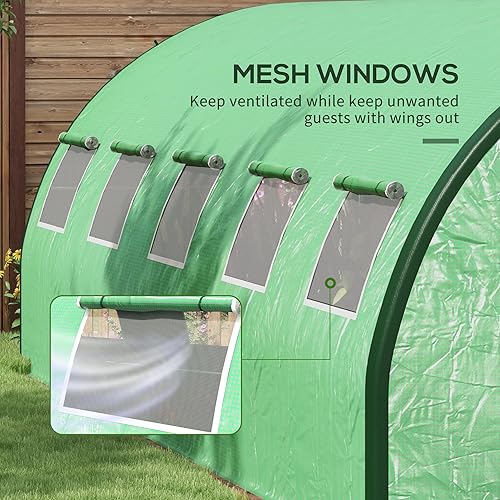 Miniatura 7 de Outsunny Invernadero túnel con estructura reforzada, 24.6 x 10 x 6.6 pies, casa verde al aire libre con 2 puertas con bisagras, 10 ventanas de