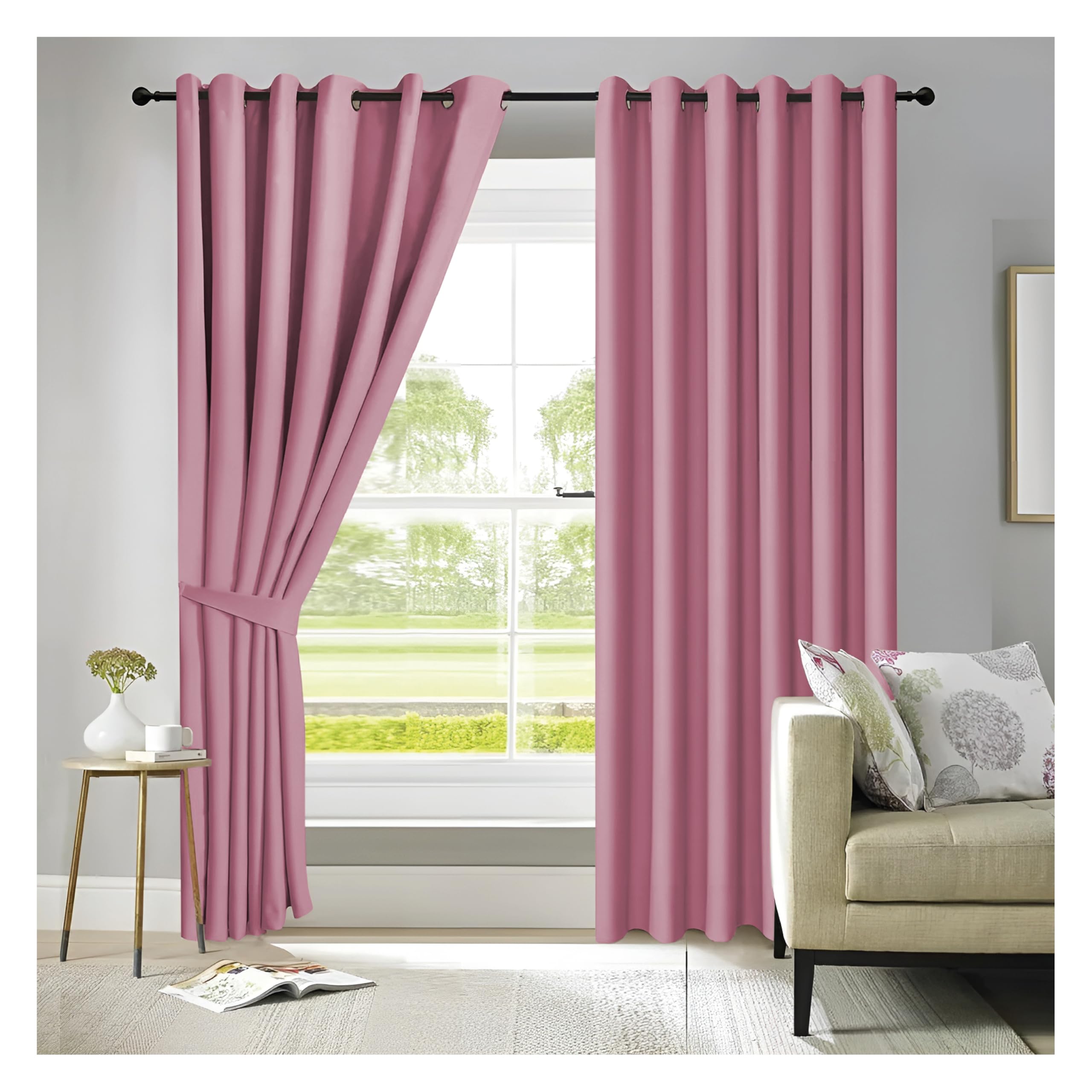 Apex Furnishings Pink Blackout Curtains For Bedroom 72 Inch Drop Thermal Insulated Eyelet Curtains & Drapes For Window Treatment & Living Room, 2 Panels (46X72 Inches)