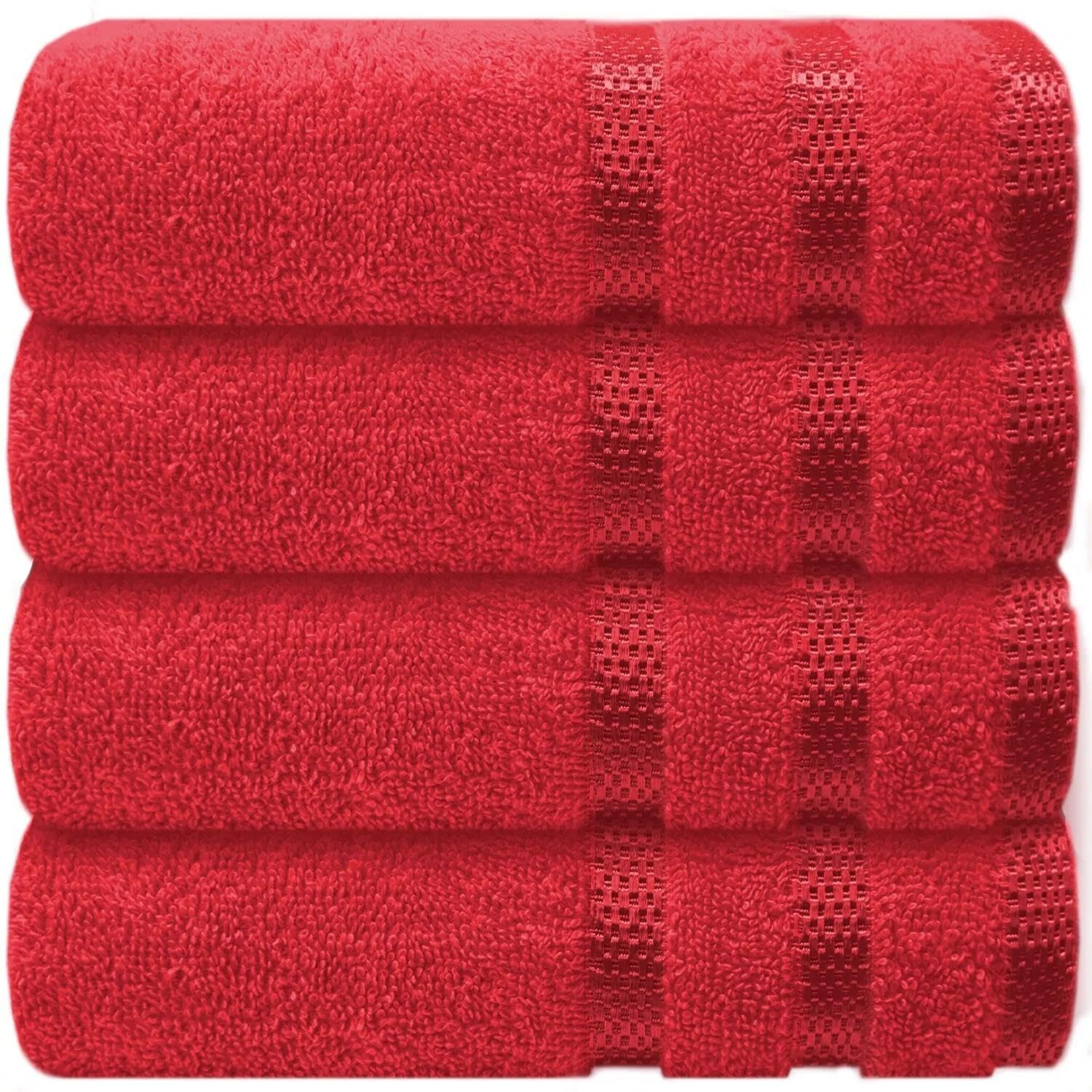 VISION TEXTILES Premium 4-Piece 100% Cotton Hand Towel Set – Ultra-Soft, Quick-Dry & Highly Absorbent – Multiple Colour Options for Bathroom & Kitchen (Red)